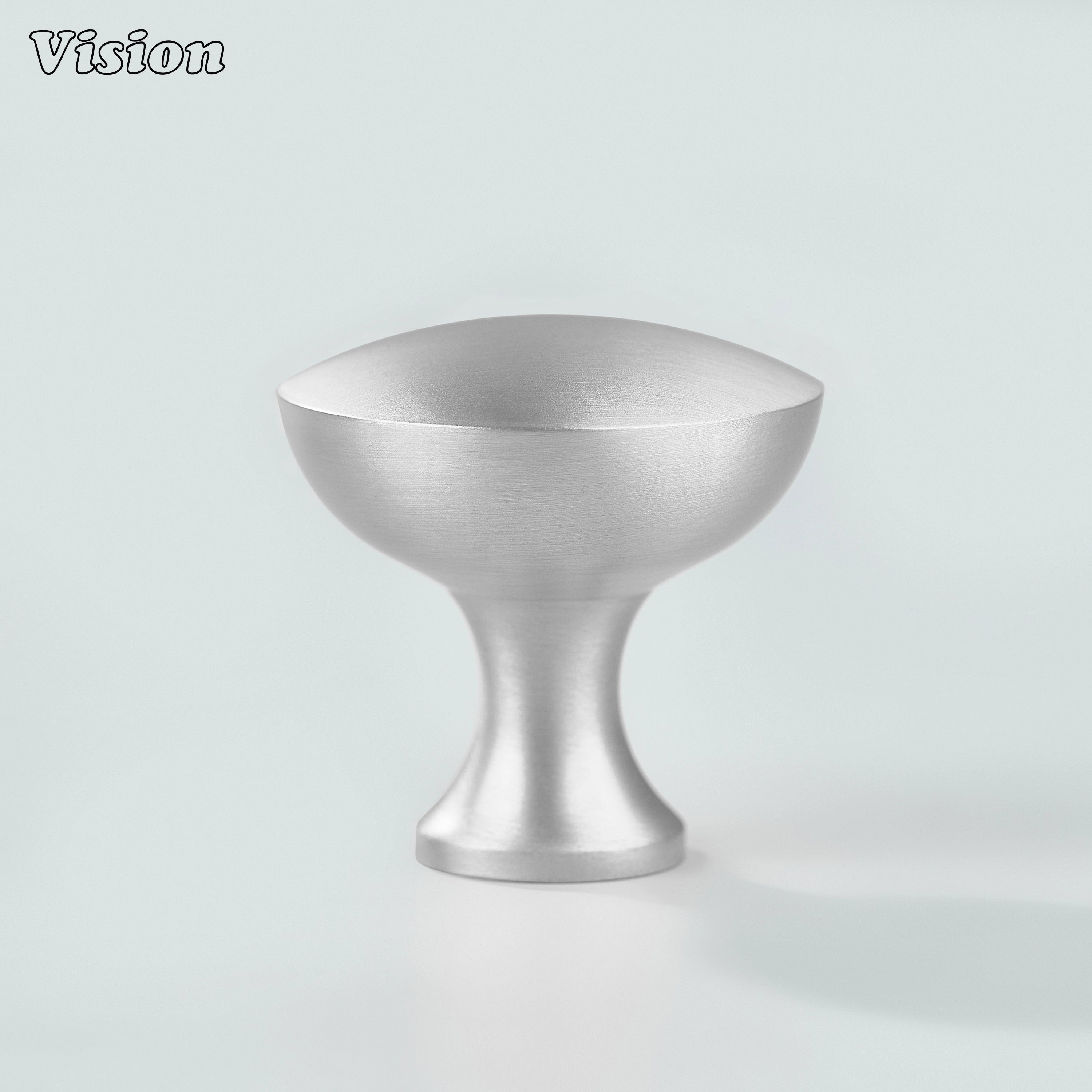 Silver plain round cabinet knob with conical base for wardrobes