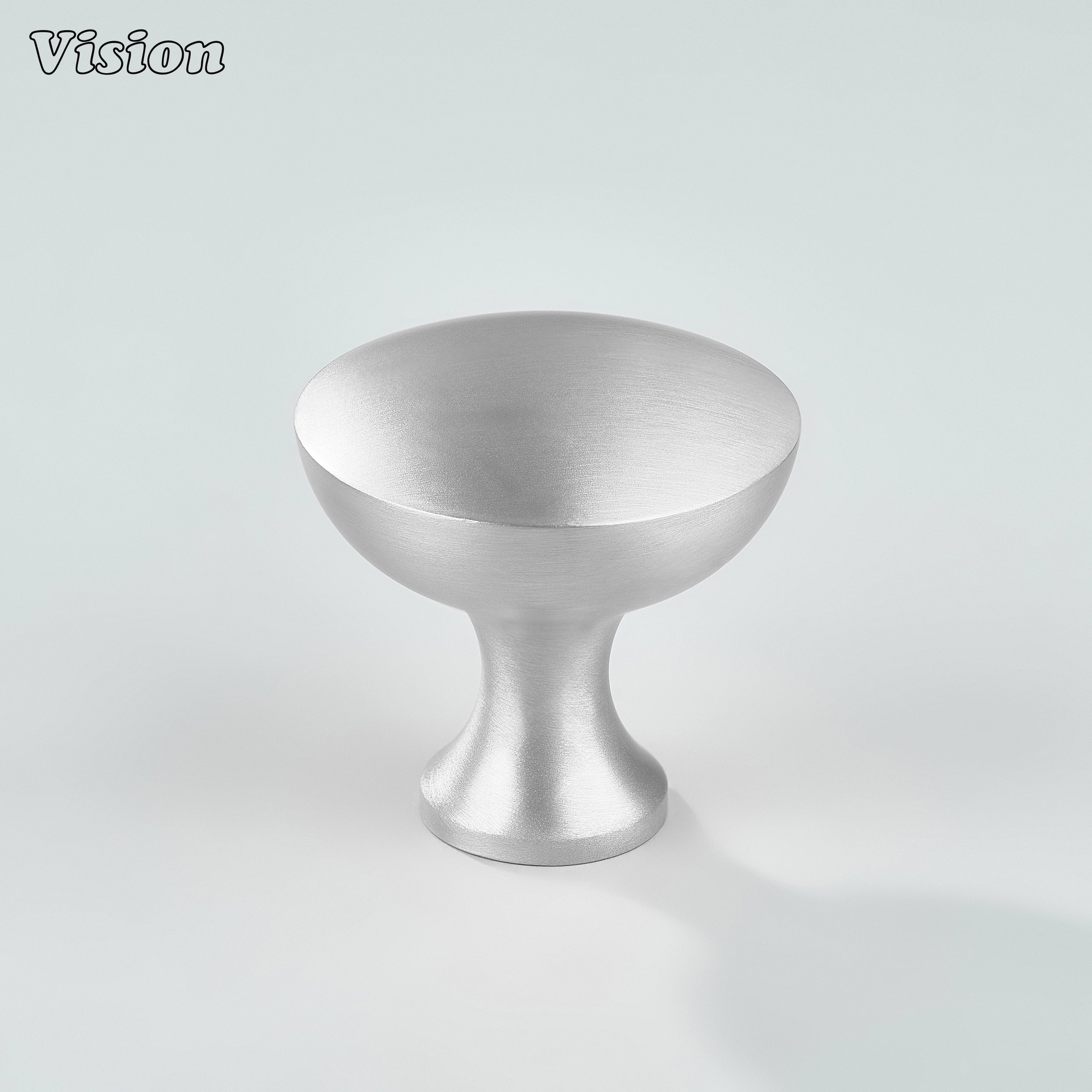Silver round cabinet knob with beveled edge for furniture units