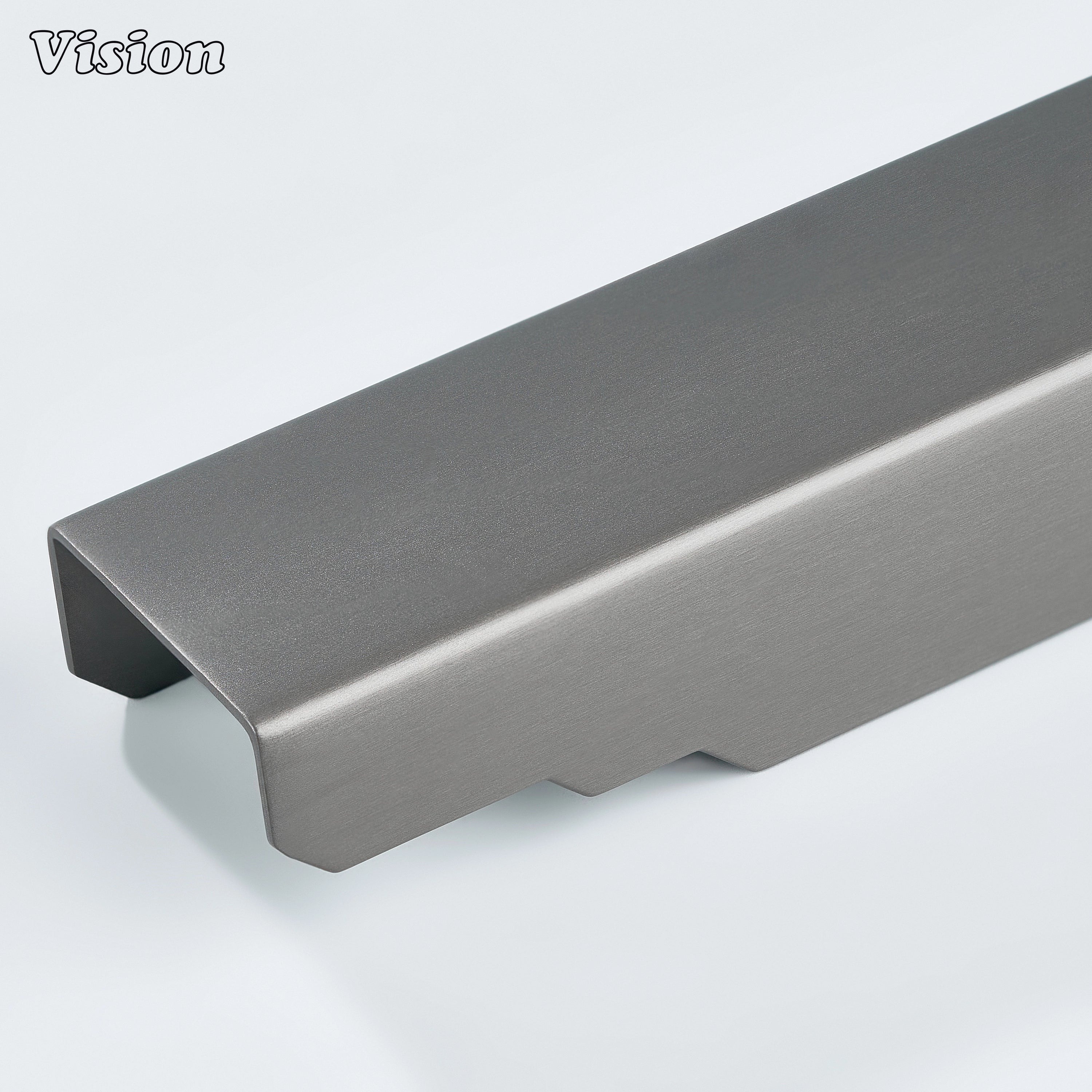 Gunmetal cabinet handle plain edge lip pull with 3 part stepped bar design for kitchen cabinets