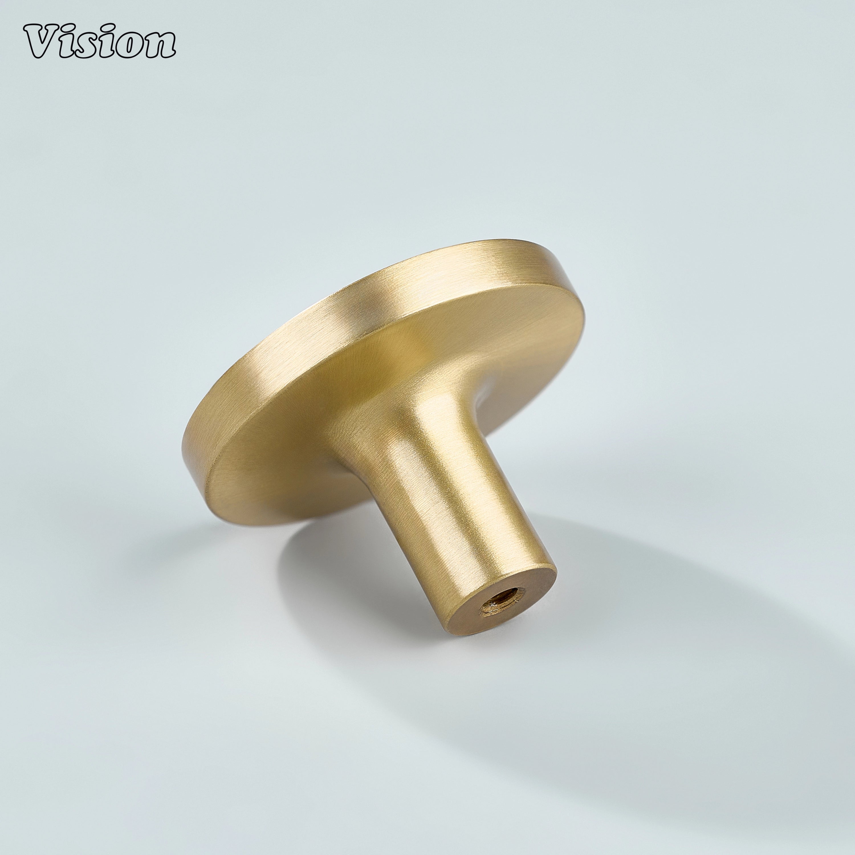 Gold solid brass cabinet knob with smooth inner bevel round profile for furniture drawers