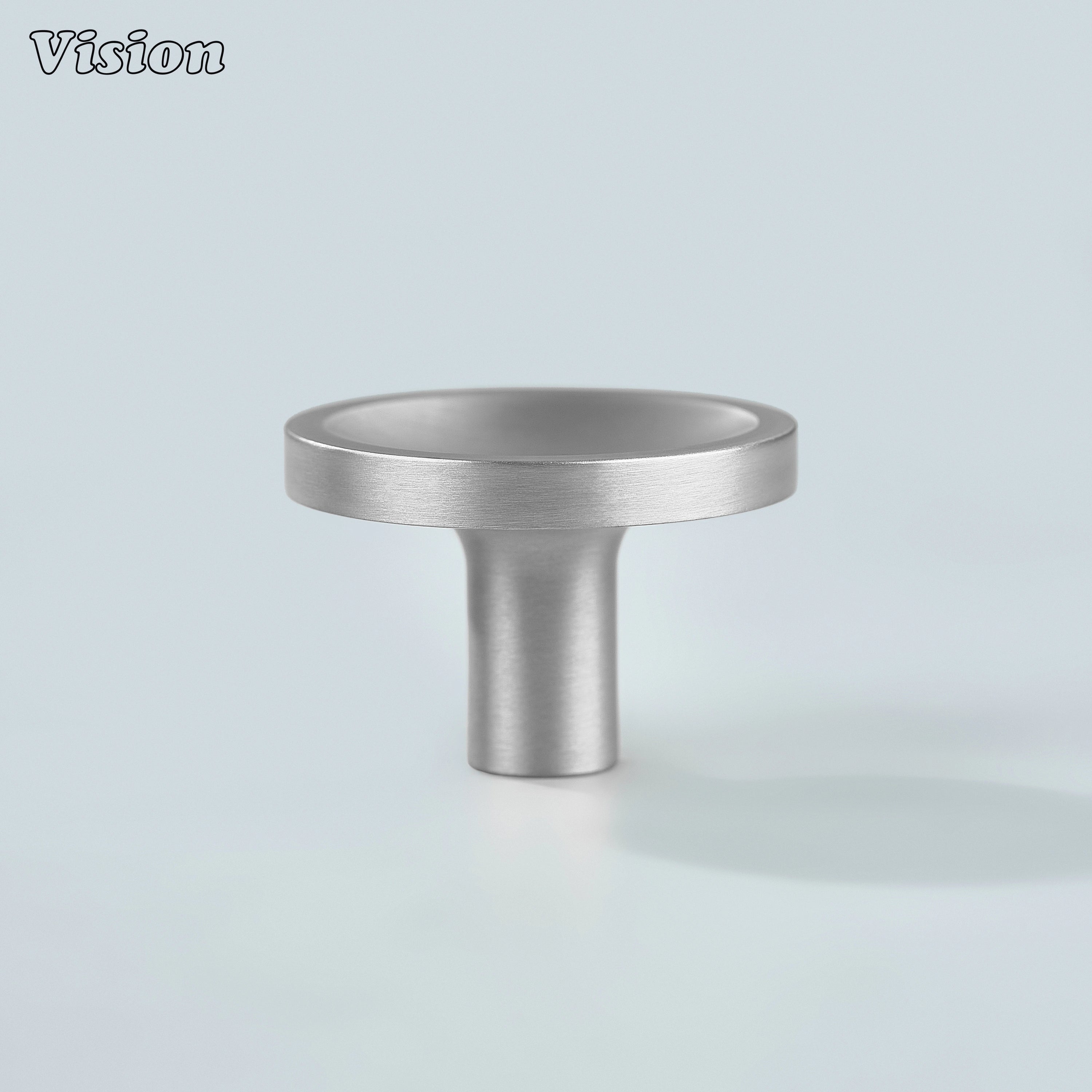 Silver solid brass cabinet knob with smooth concave surface for drawers
