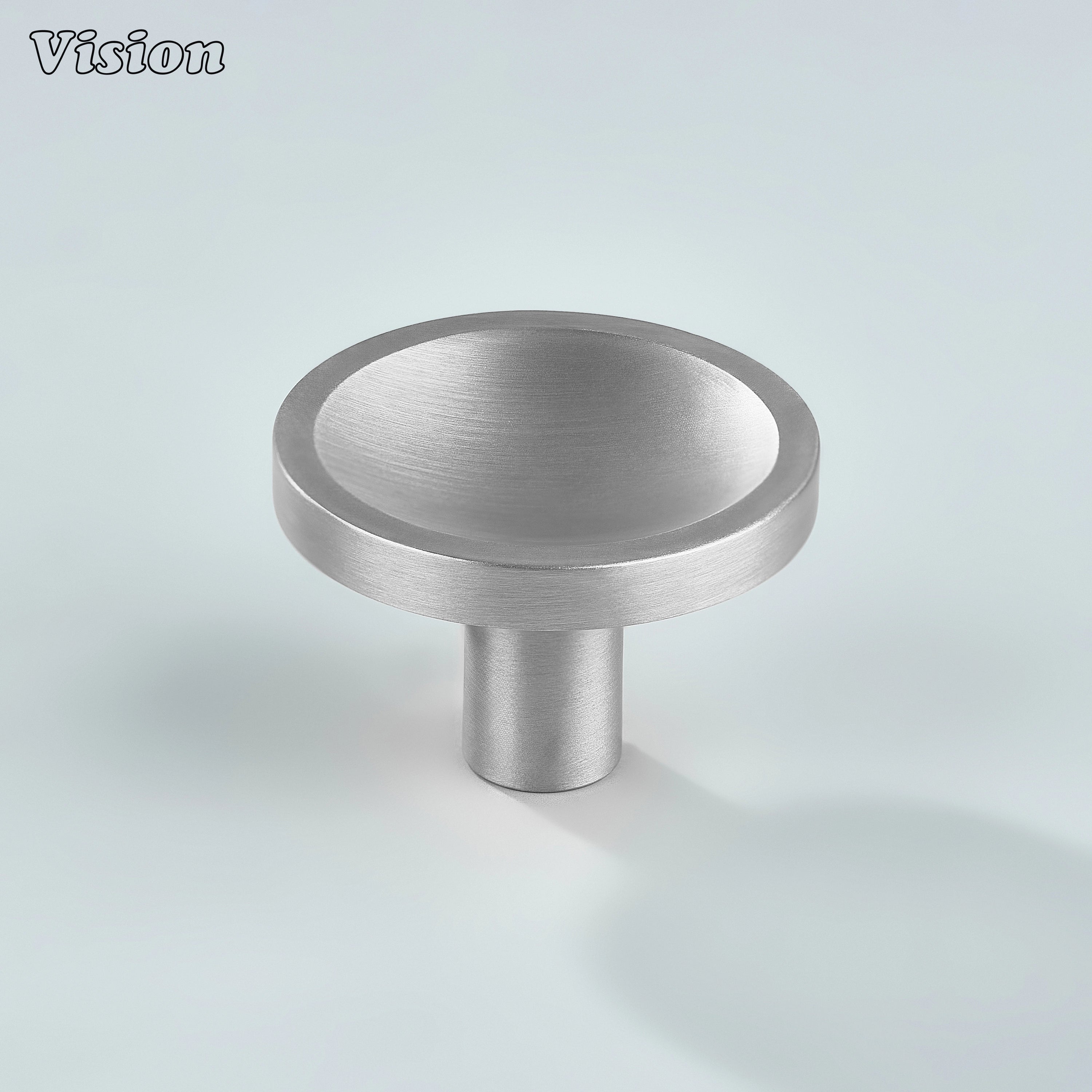 Silver inner beveled brass cabinet knob with dished top for furniture