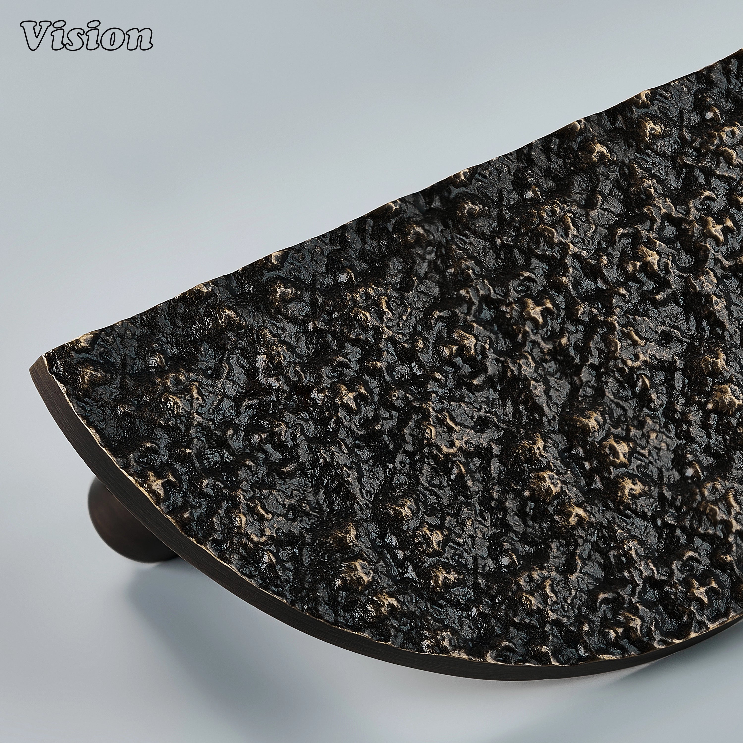 Premium Antique Bronze half round handcrafted door handle featuring an organic textured profile for designer furniture.