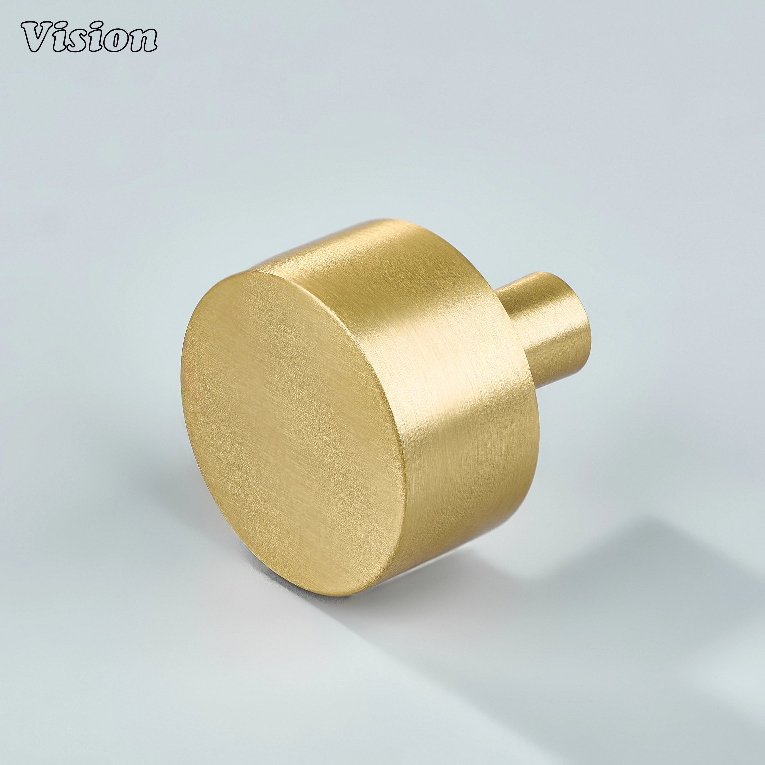 Gold plain round brass cabinet knob with smooth cylindrical profile for modern kitchen cabinets