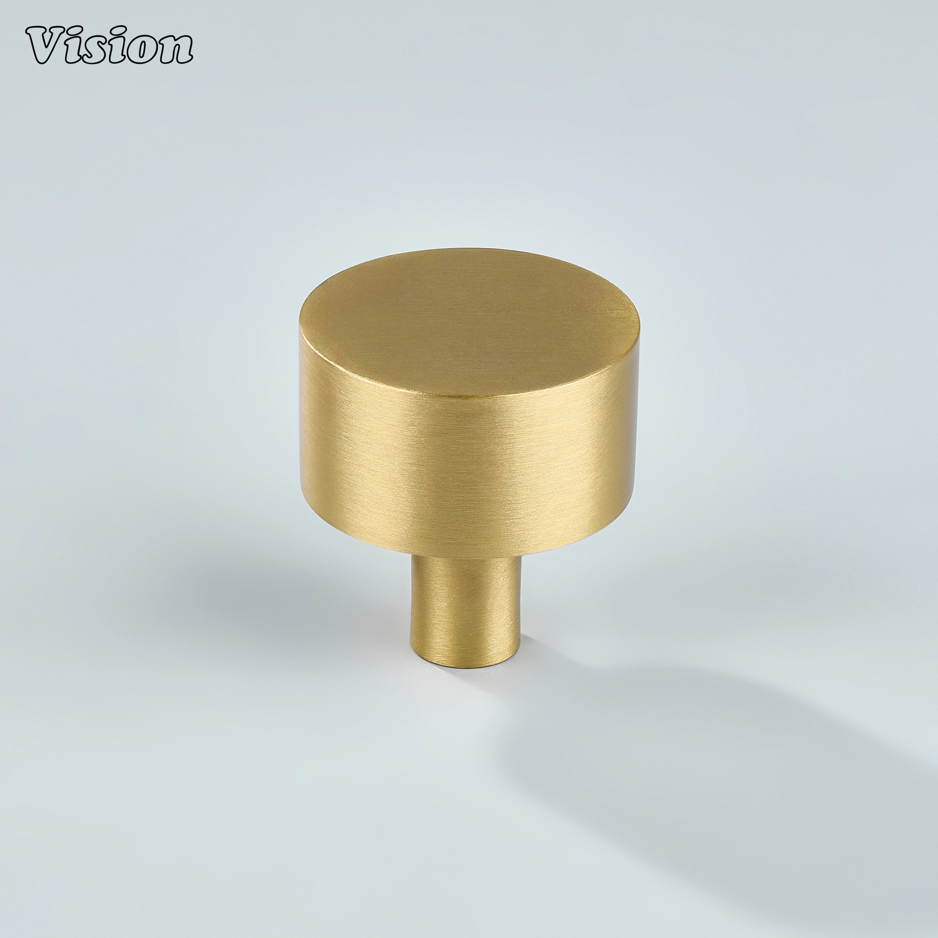 Gold plain round cabinet knob with solid brass body for contemporary kitchen drawers