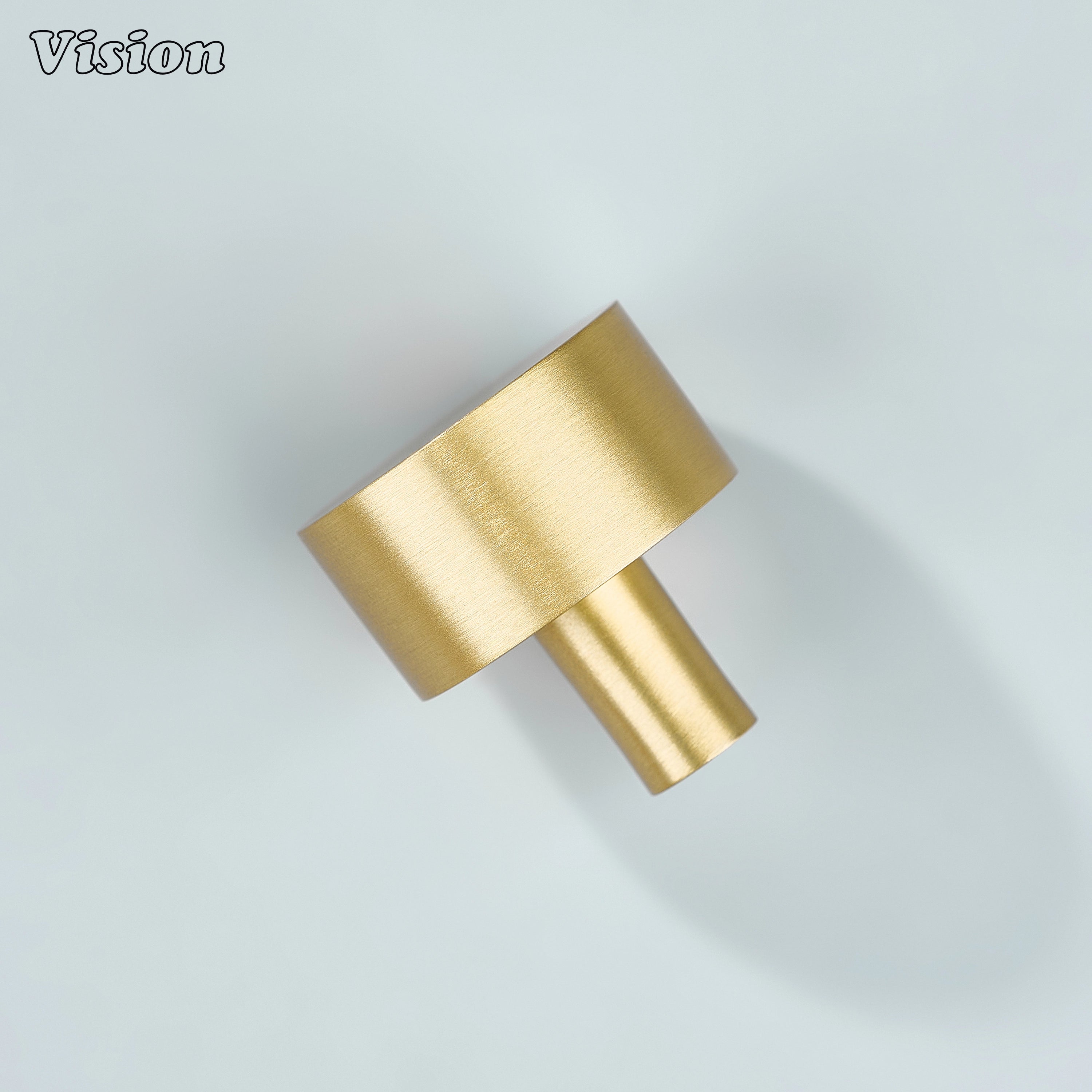 Gold plain brass cabinet knob with cylindrical stem for bathroom vanity cabinets