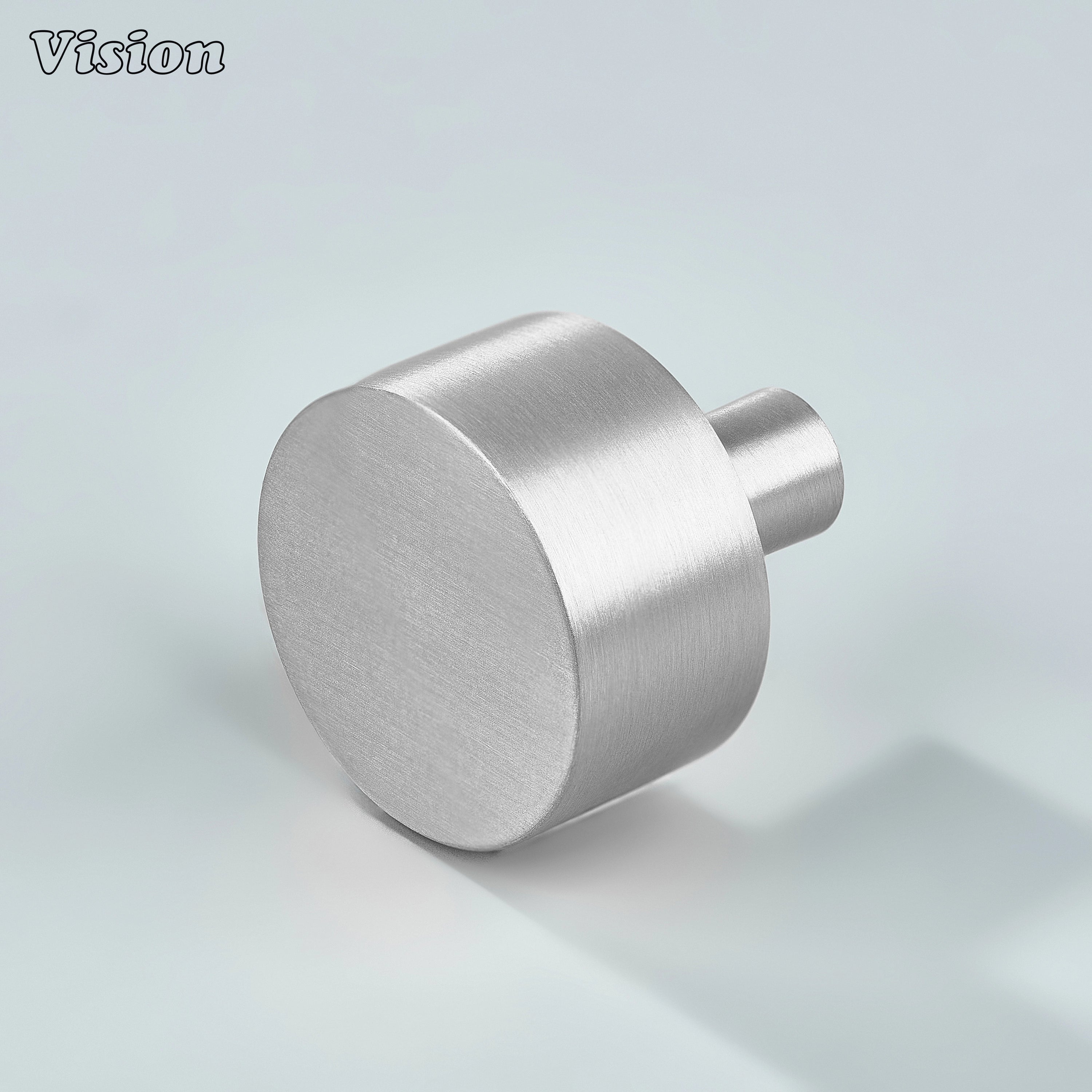 Silver plain round brass cabinet knob with smooth cylindrical shape for kitchen cabinets