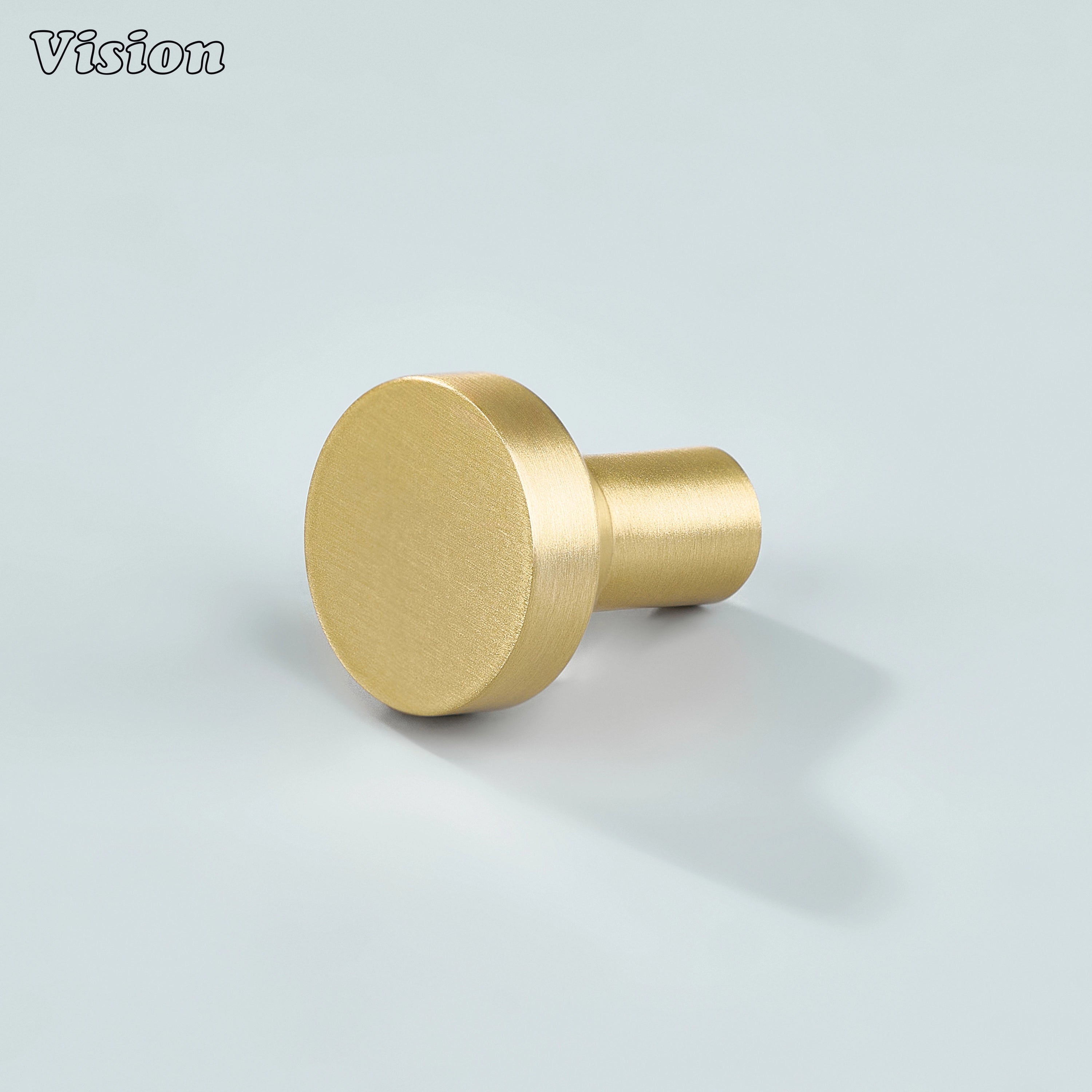 Small brass cabinet knob plain round profile in Gold finish with tapered cone body and cylindrical base for kitchen cabinets