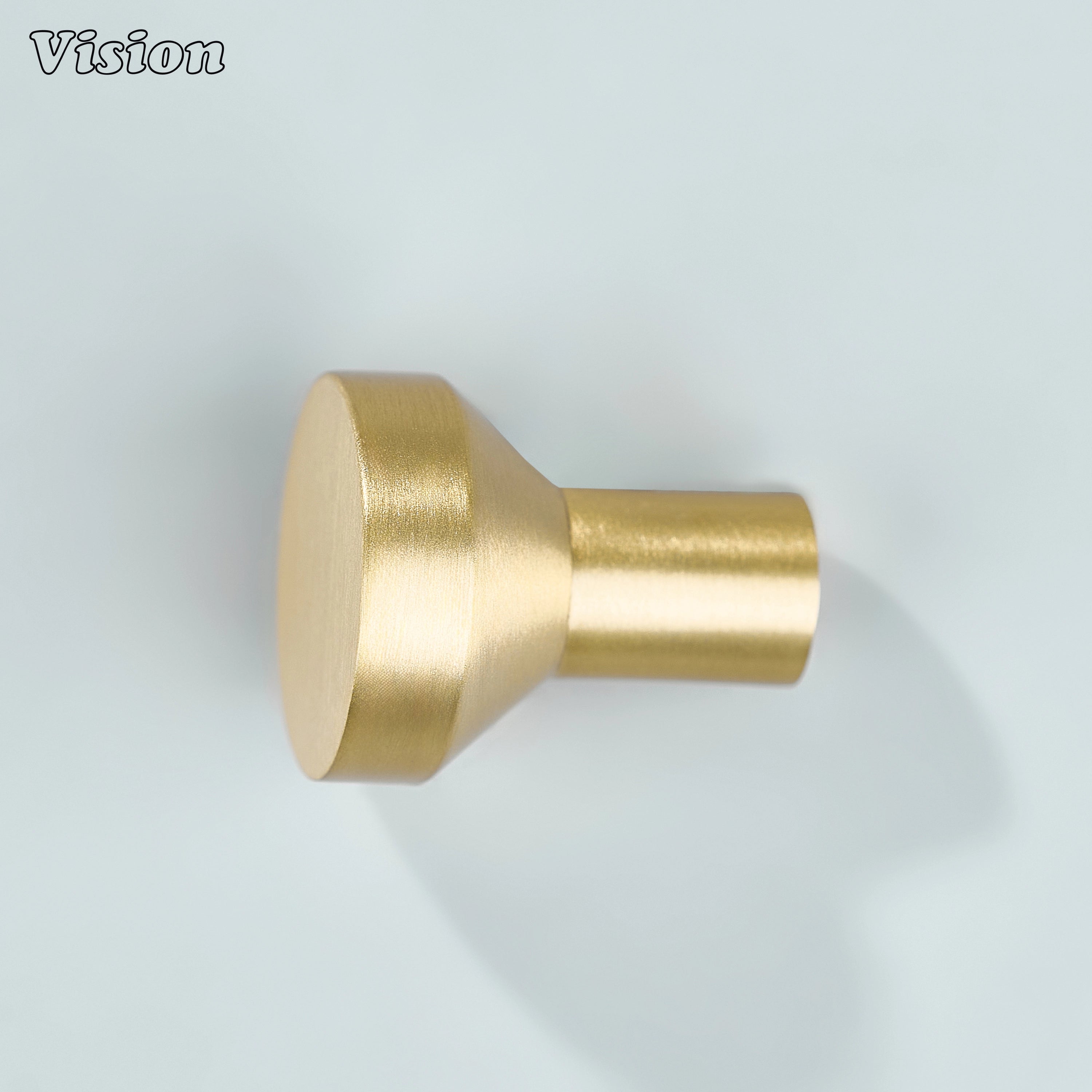 Modern brass cabinet knob in Gold finish with smooth profile for dresser drawers