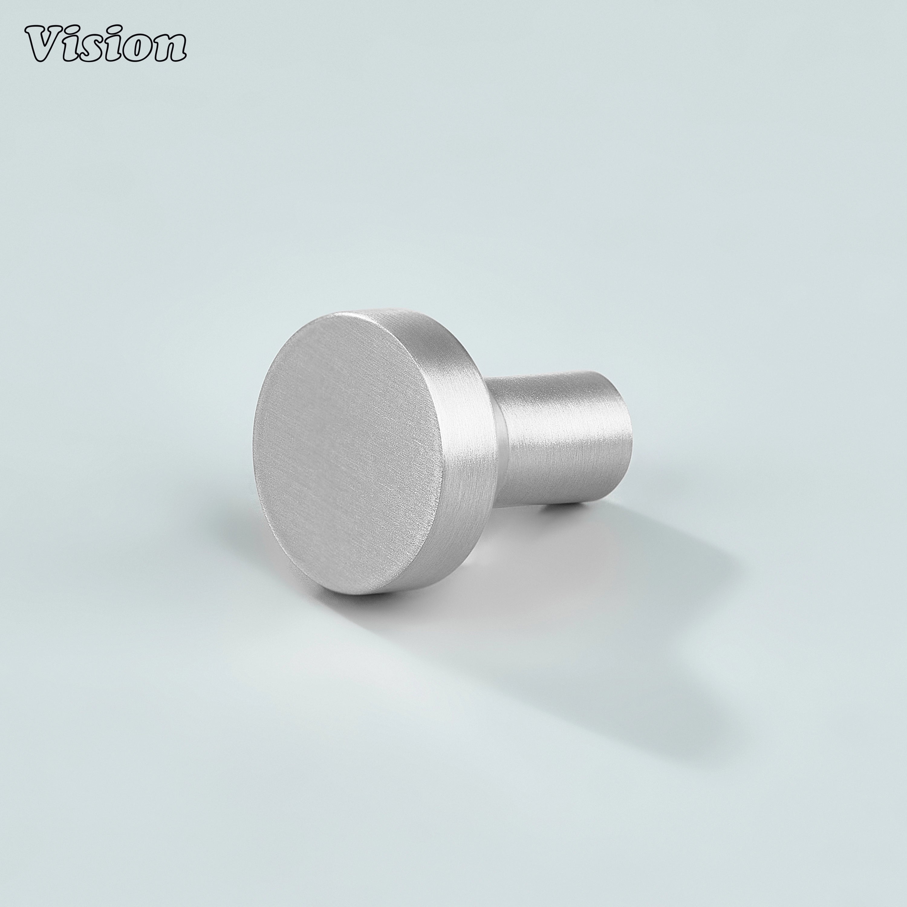 Small brass cabinet knob plain round profile in Silver finish with tapered cone body for kitchen cabinets