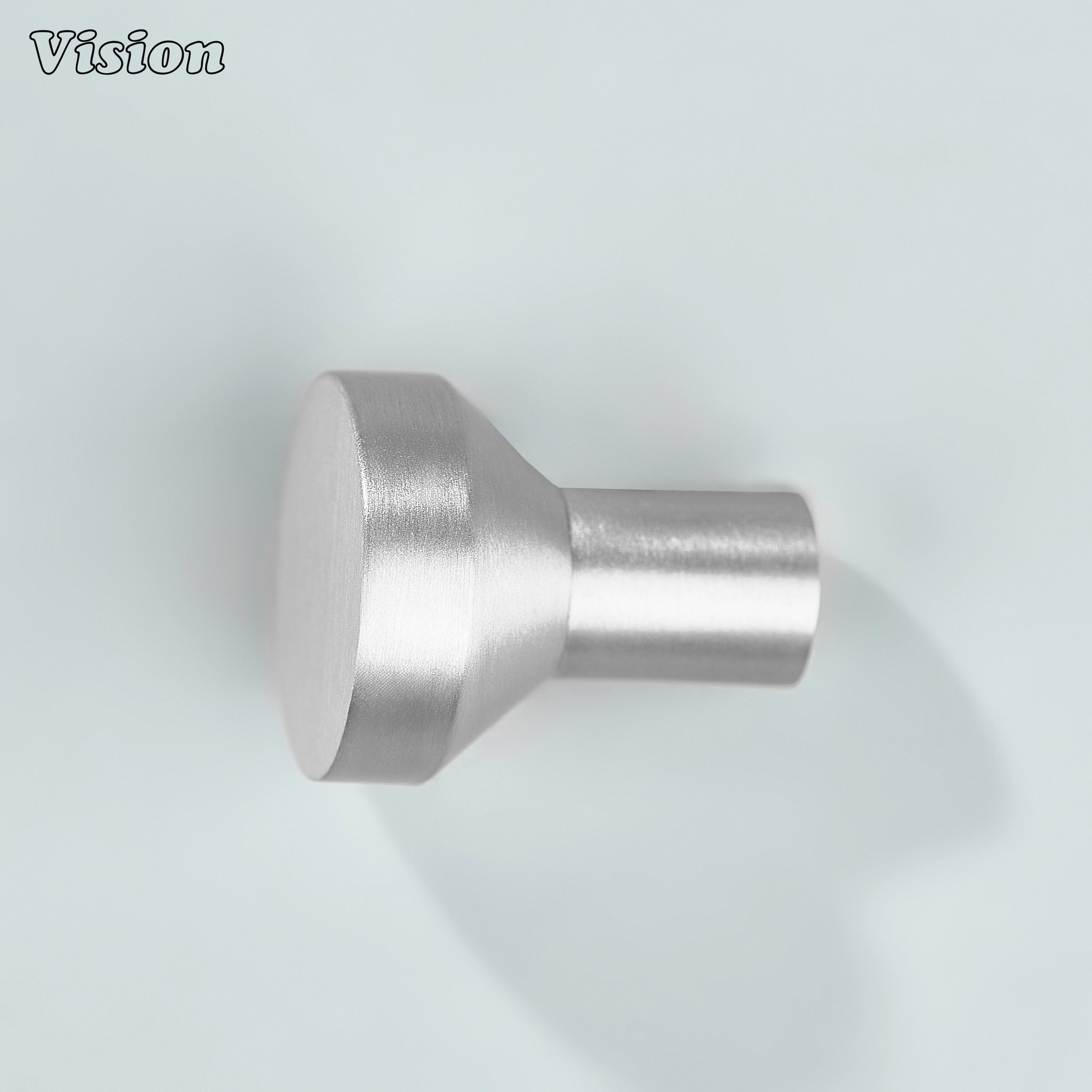 Modern cabinet knob in Silver finish with cylindrical base for dresser drawers