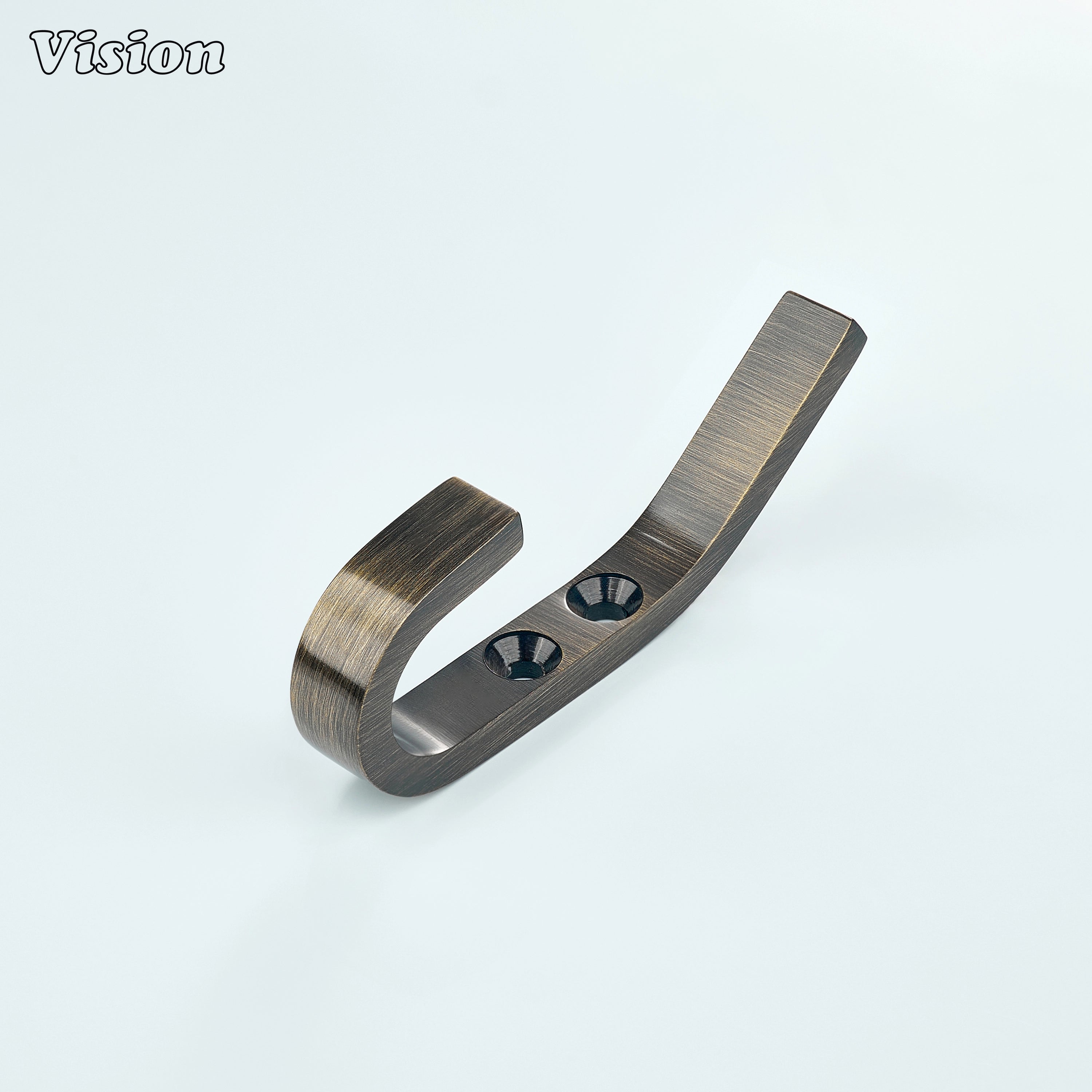 Solid brass wall hook in Antique Bronze finish with plain angular profile for bathroom door robe hanging