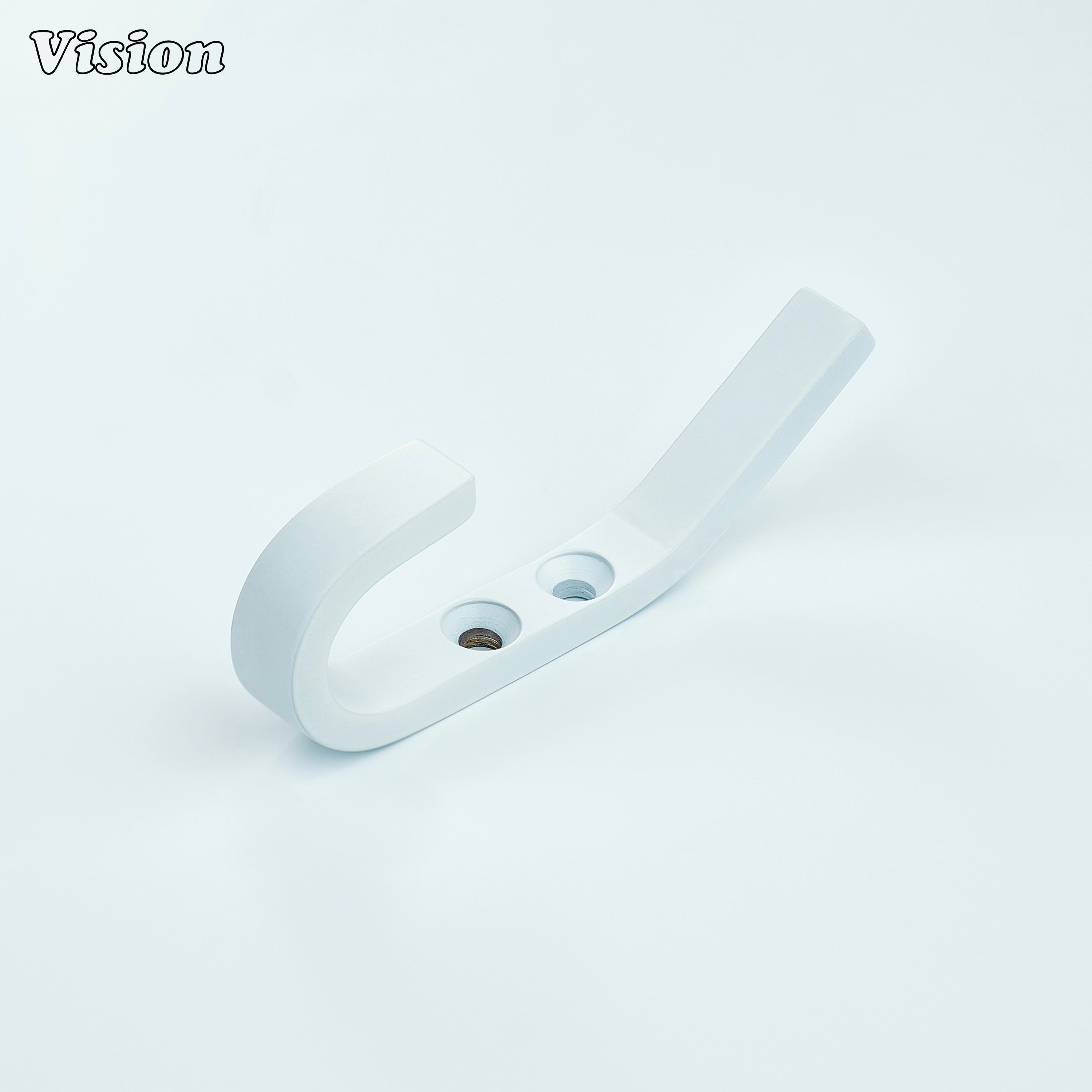 Solid brass wall hook in White finish with plain angular profile for bathroom door robe hanging