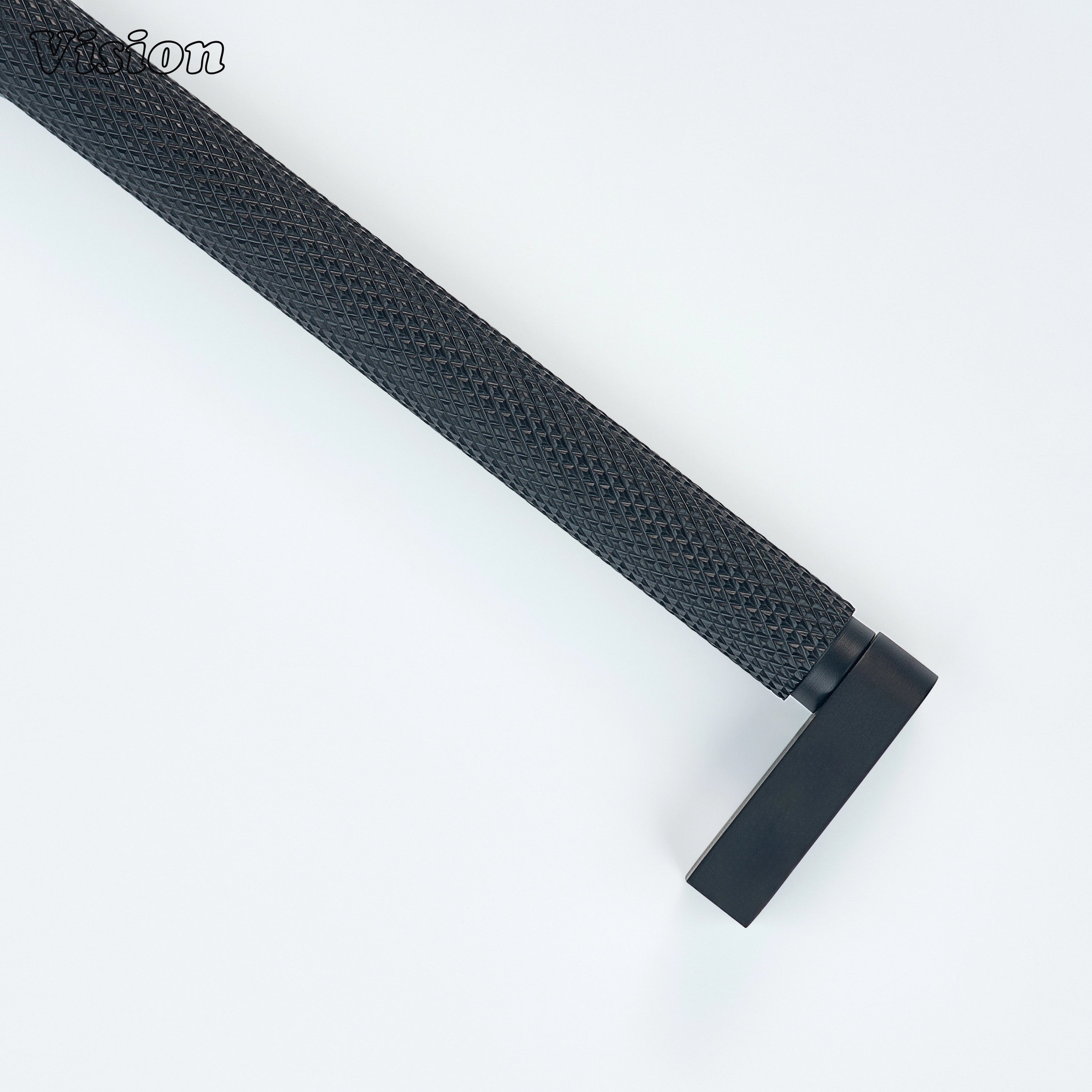 Black knurled cabinet handle with solid bar for wardrobe cabinets