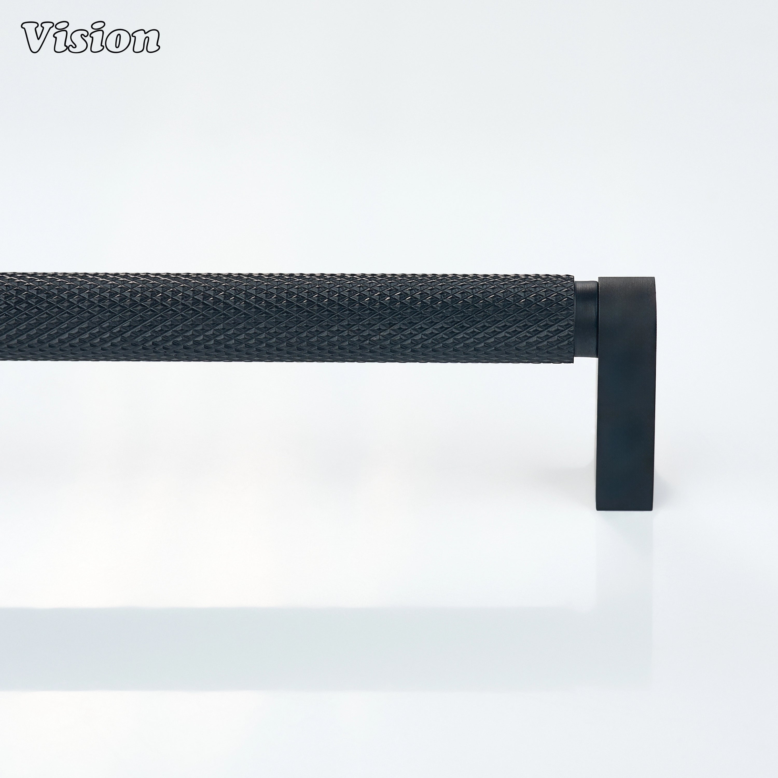 Black finish cabinet handle with knurled bar profile for drawers