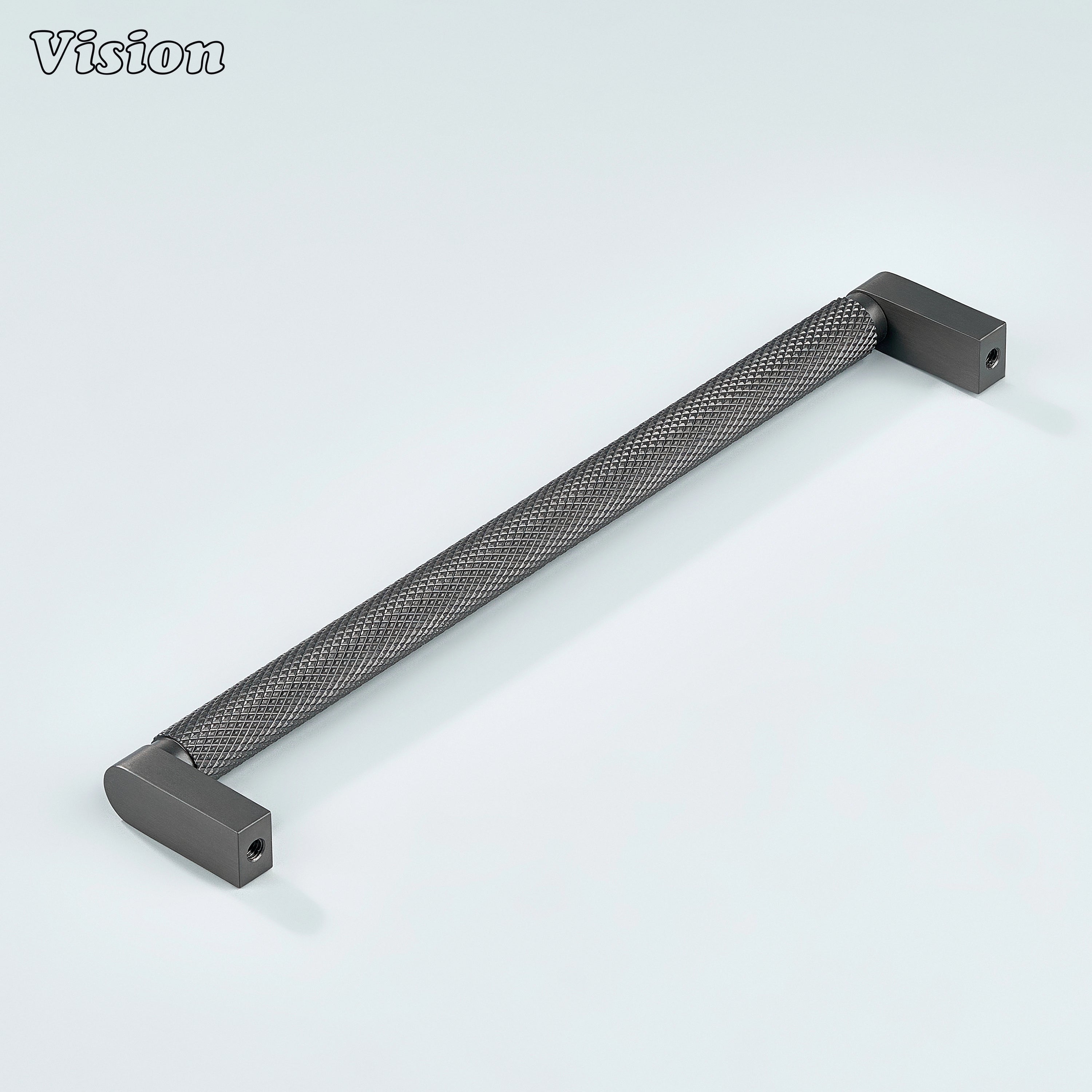 Gunmetal ripple knurled cabinet handle fitted on closet doors.