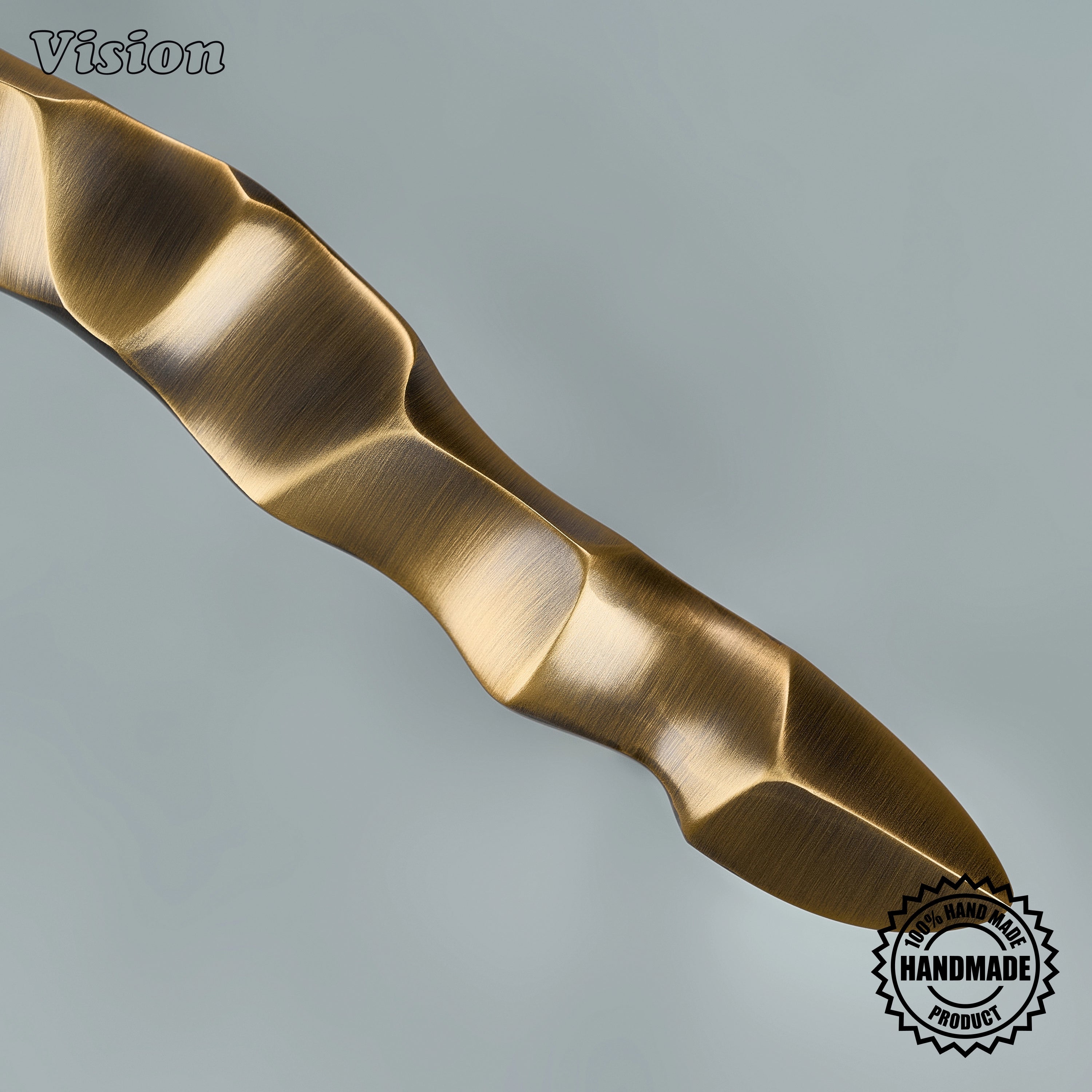Handcrafted appliance pull in antique bronze finish with cylindrical legs for large closet doors