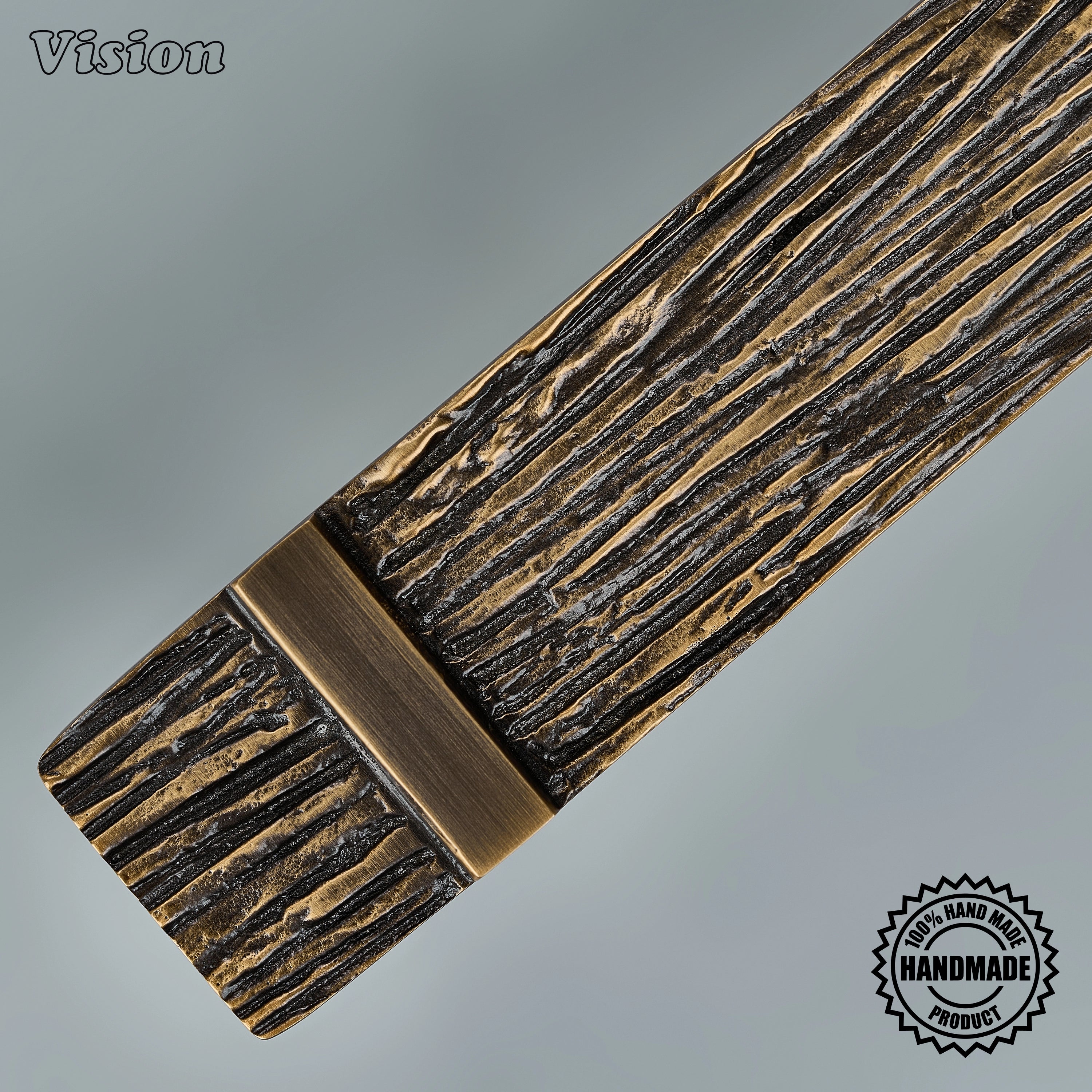 Premium antique bronze sculpted brass pull handle with round mounting posts on integrated dishwashers