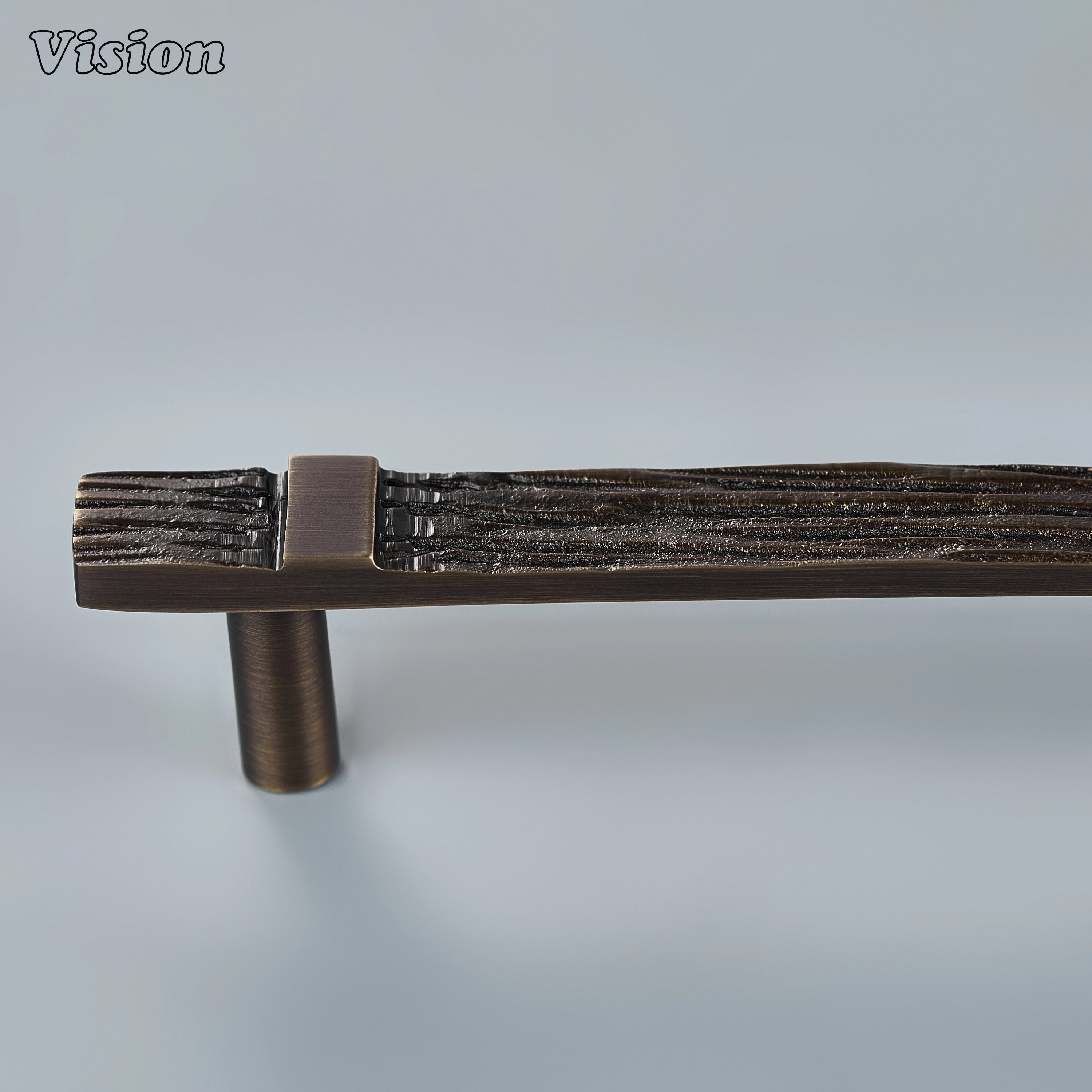 Artisan antique bronze handcrafted cabinet pull with ancient profile for dressing room closets