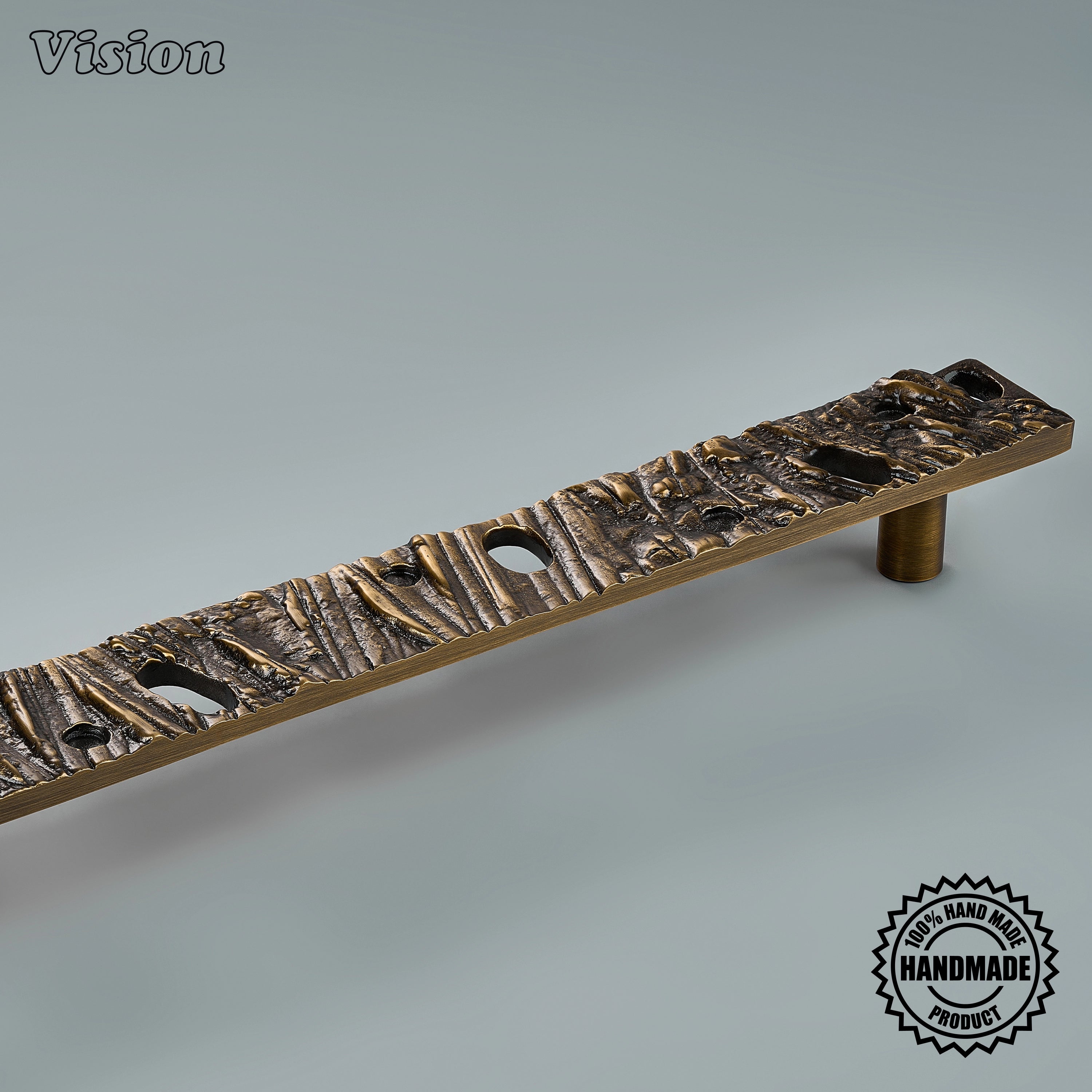 Luxury antique bronze sculpted pull handle with volcanic profile for paneled appliances