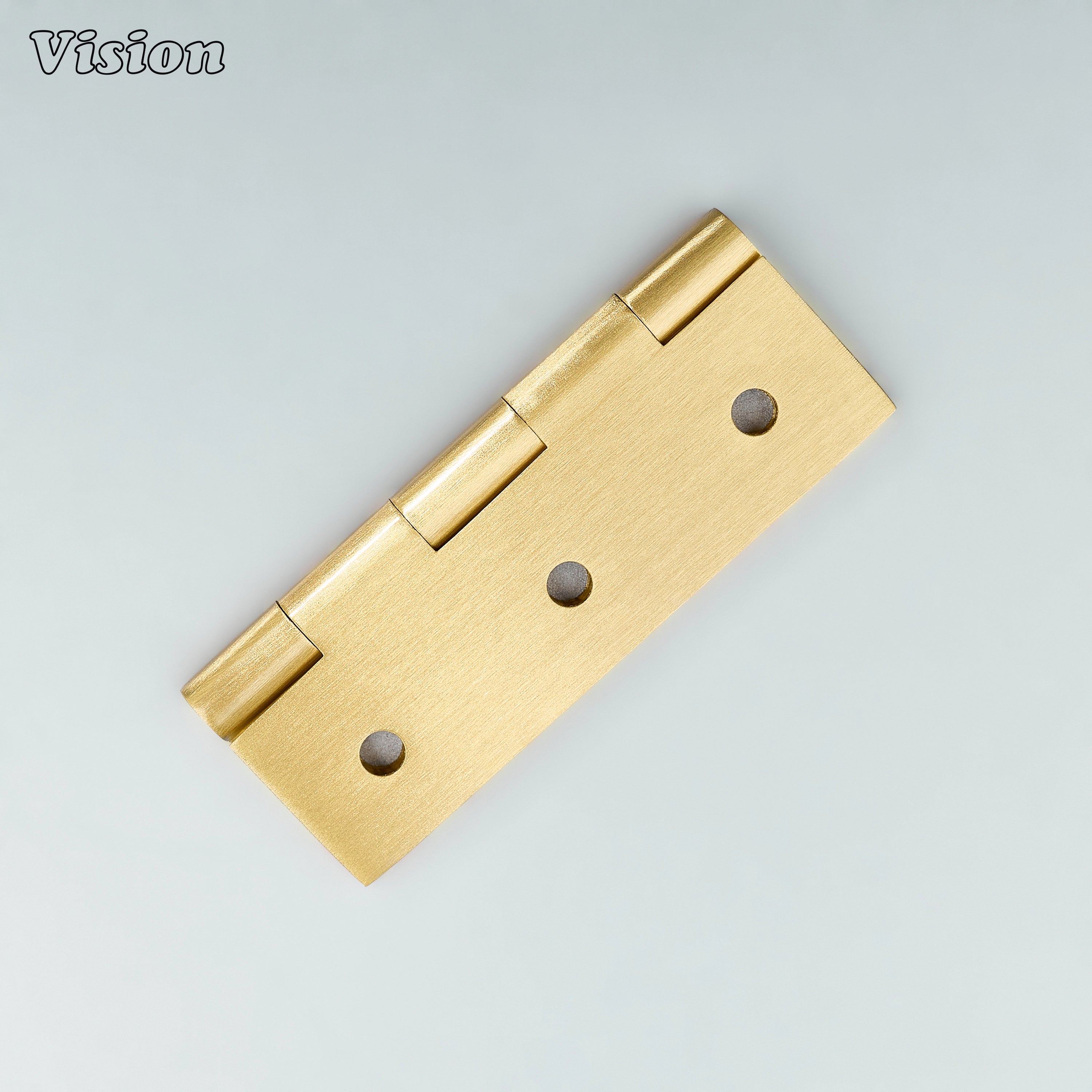 Plain gold brass cabinet hinge with wide rectangular leaf design for furniture shutters