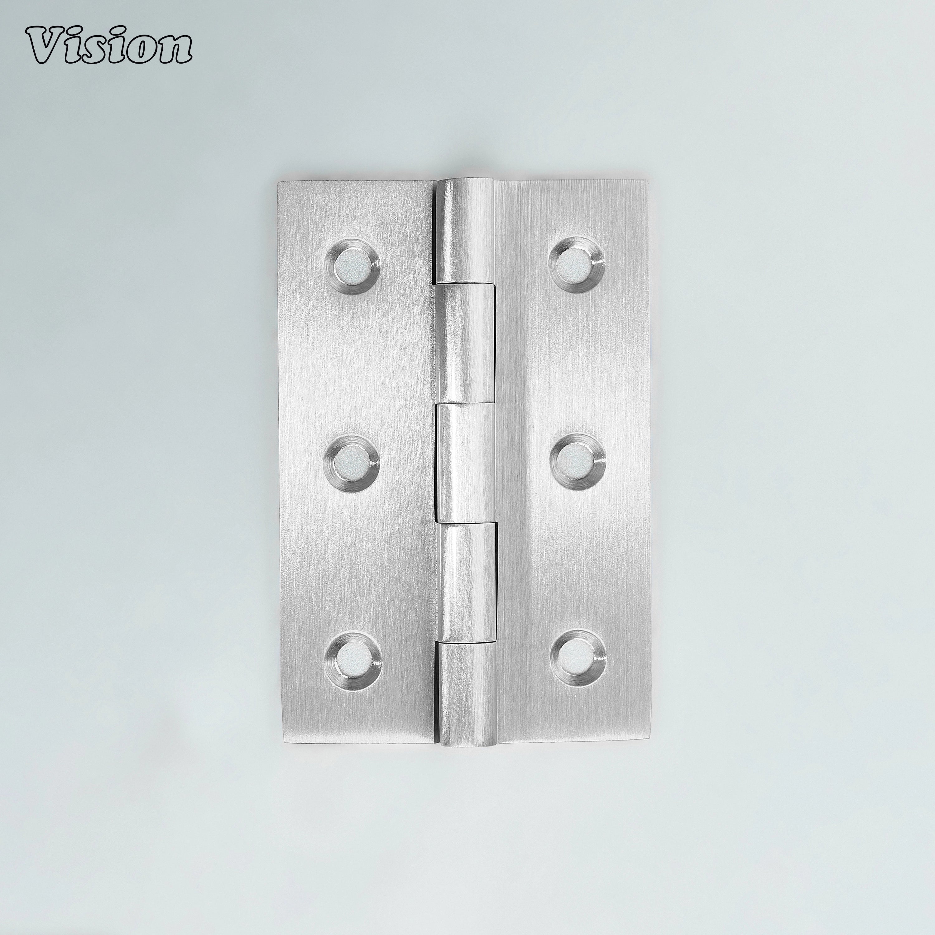 Wide rectangular silver brass hinge designed for cupboard doors