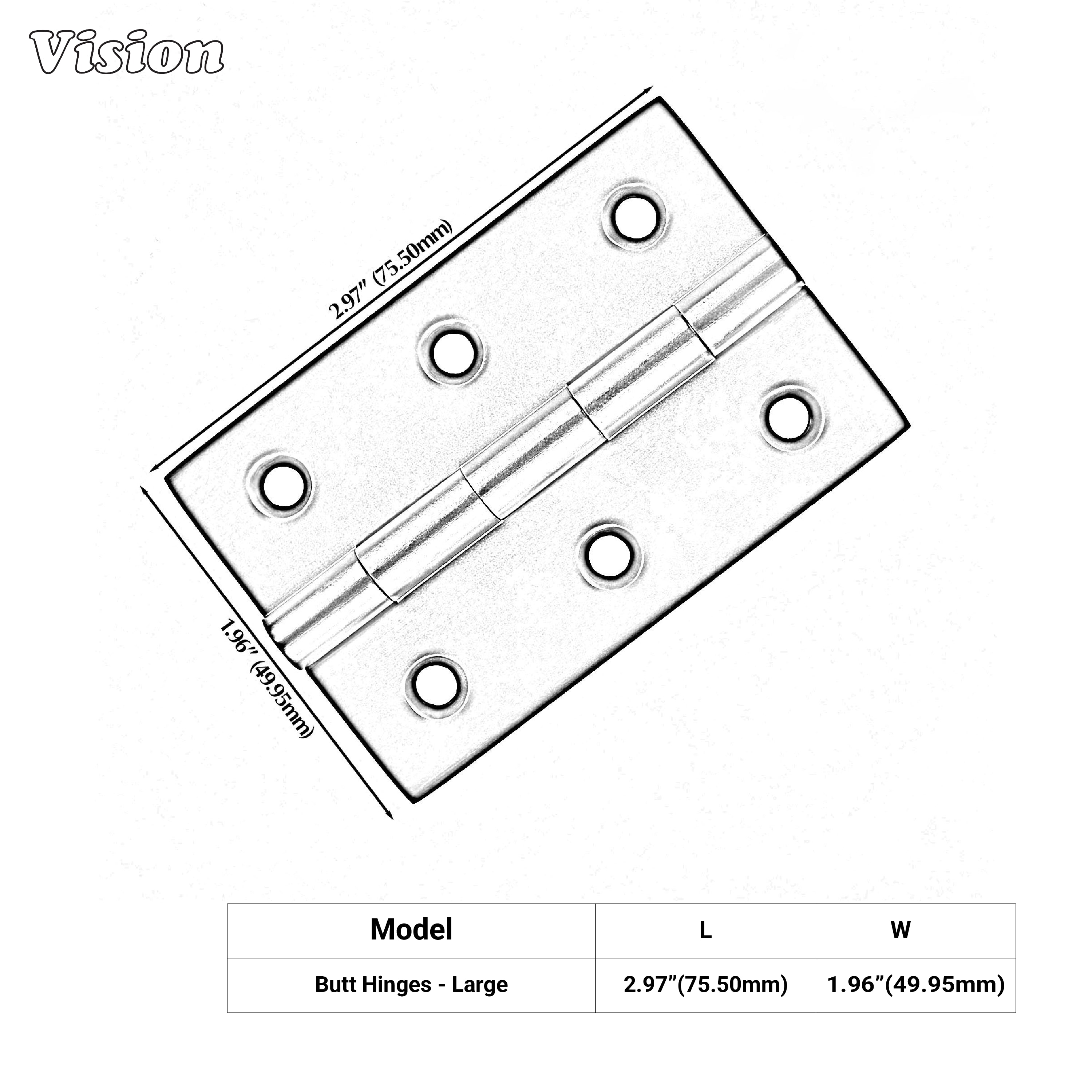 Large plain brass cabinet hinge in silver finish for storage cabinets