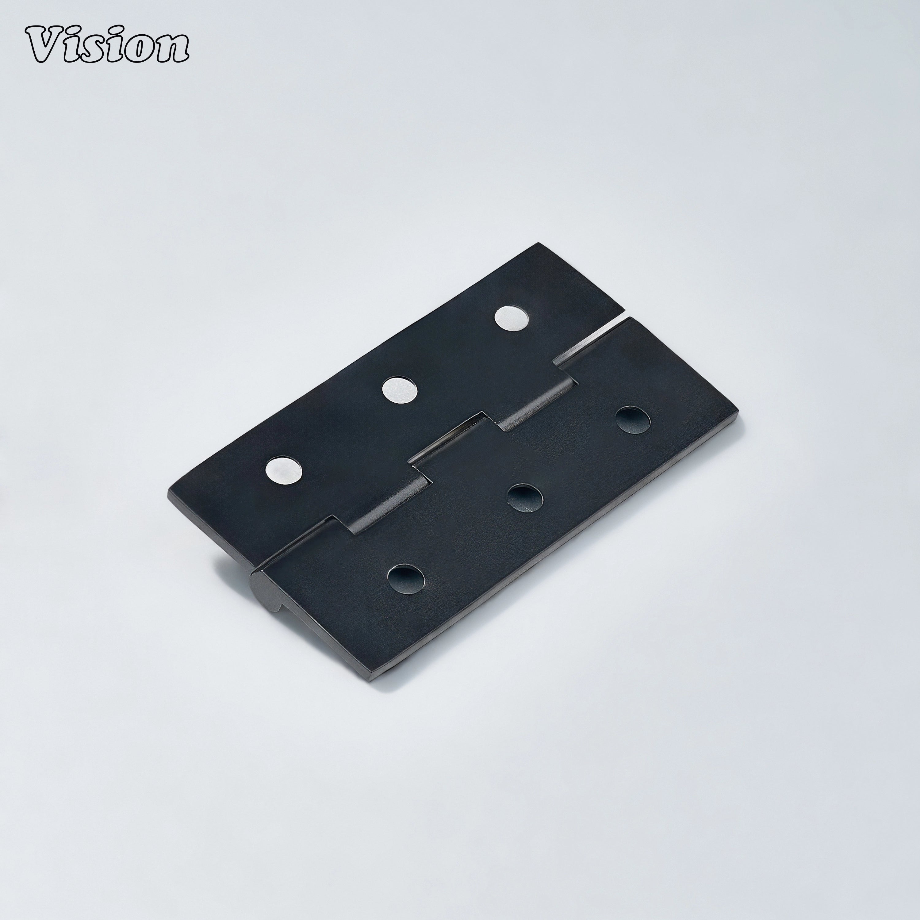 Rectangular black brass hinge designed for cabinet shutters