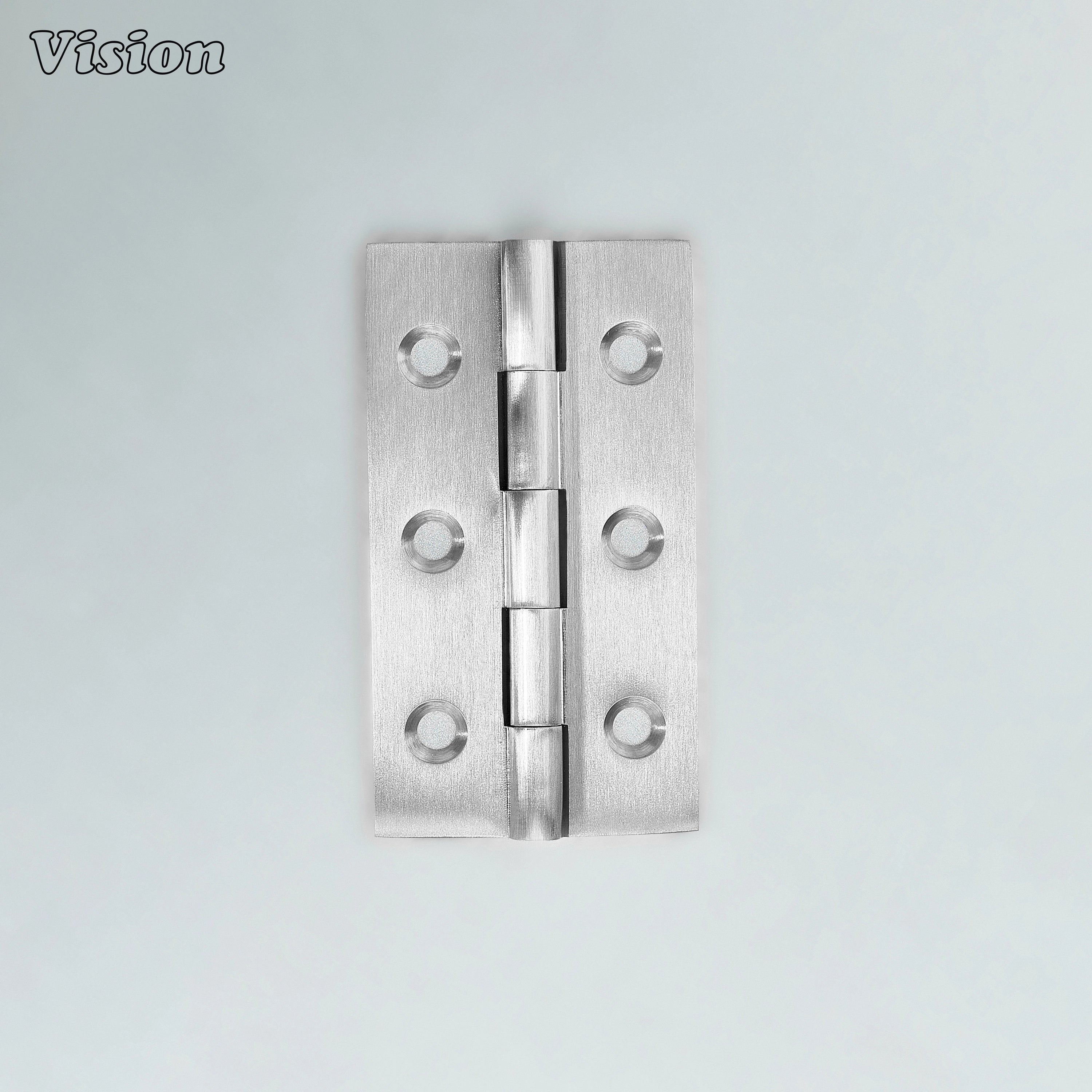 Medium silver brass cabinet hinge with rectangular plates for wardrobe doors