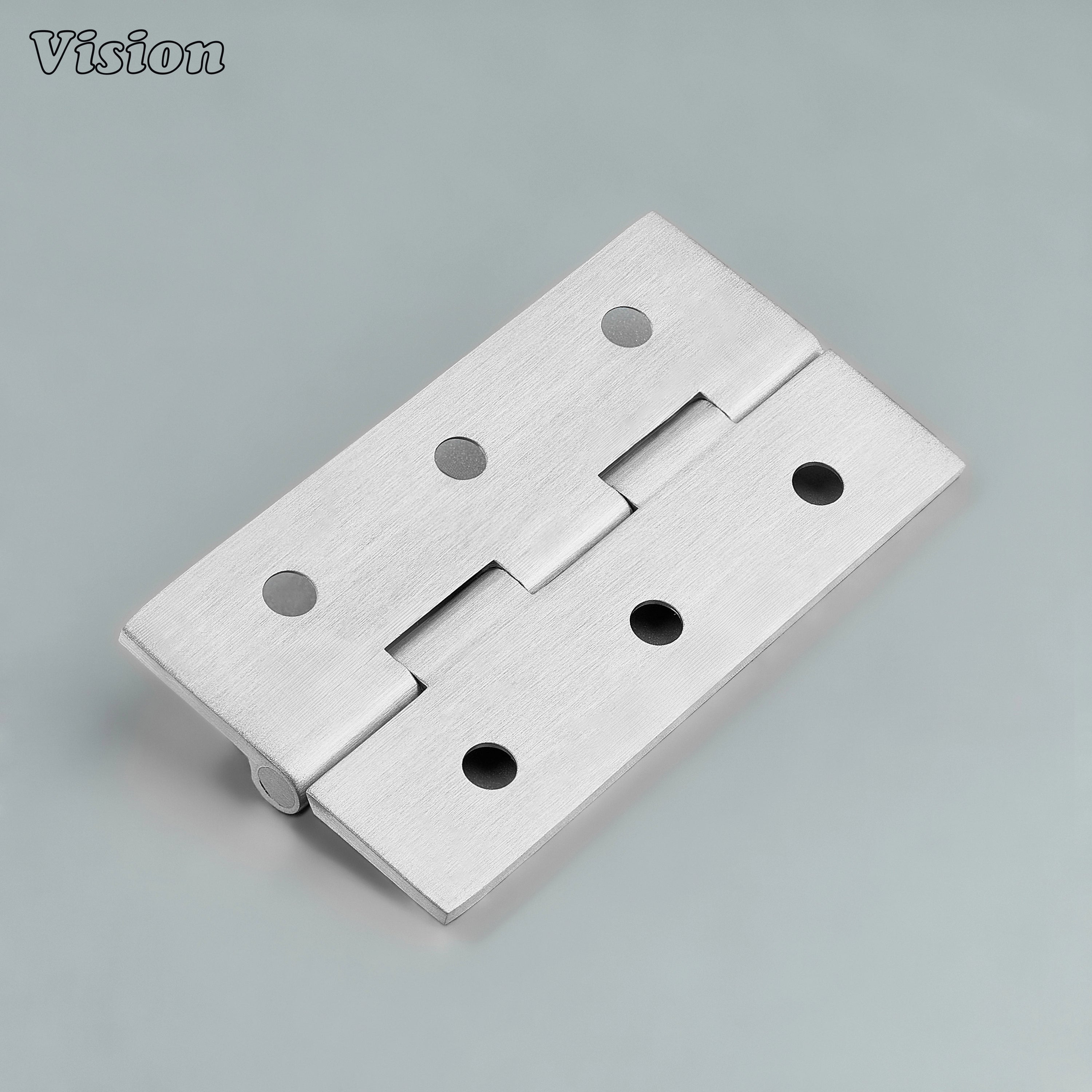 Rectangular silver brass hinge designed for cupboard doors
