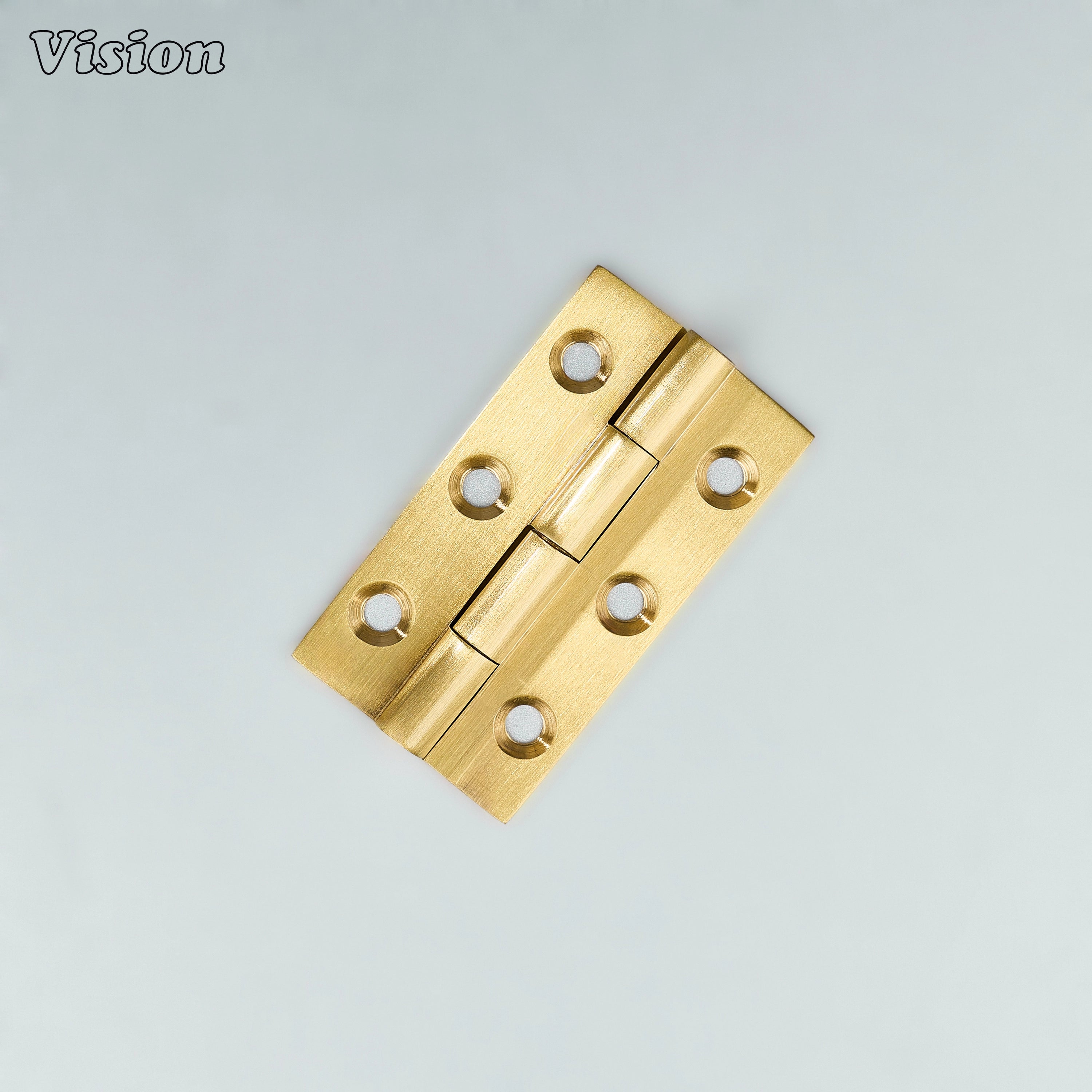 Gold finished small butt cabinet hinge with clean profile for kitchen cupboards
