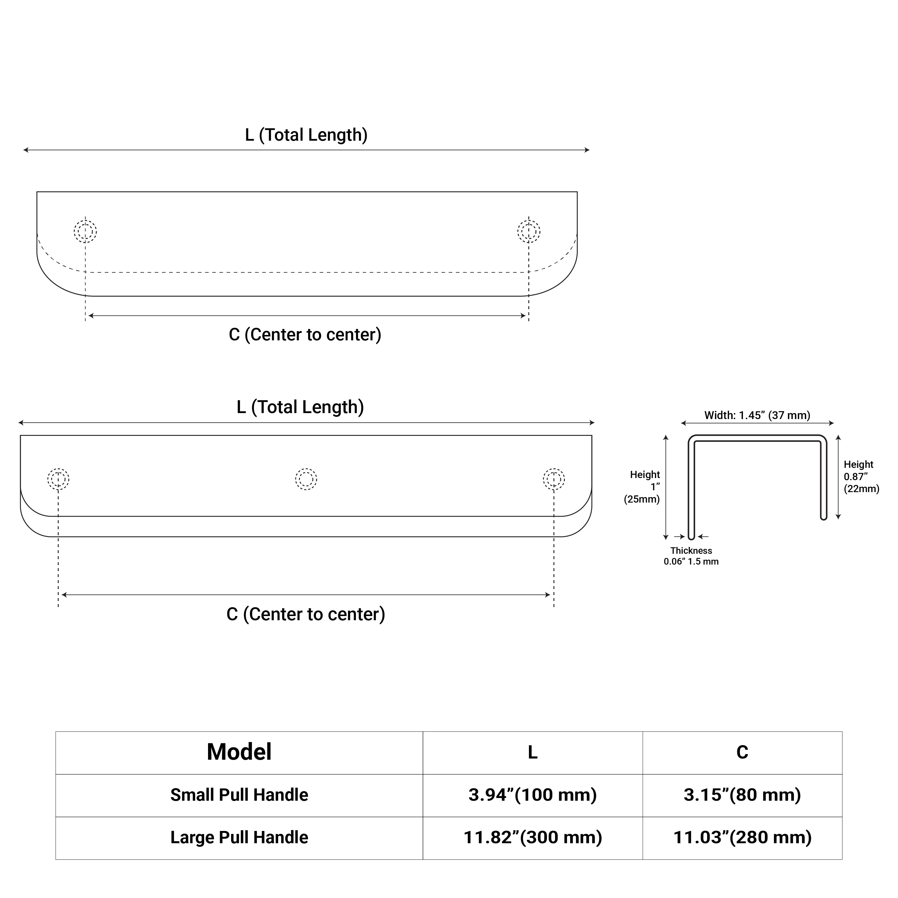 Gunmetal cabinet handle modern plain lip pull for cabinet fronts