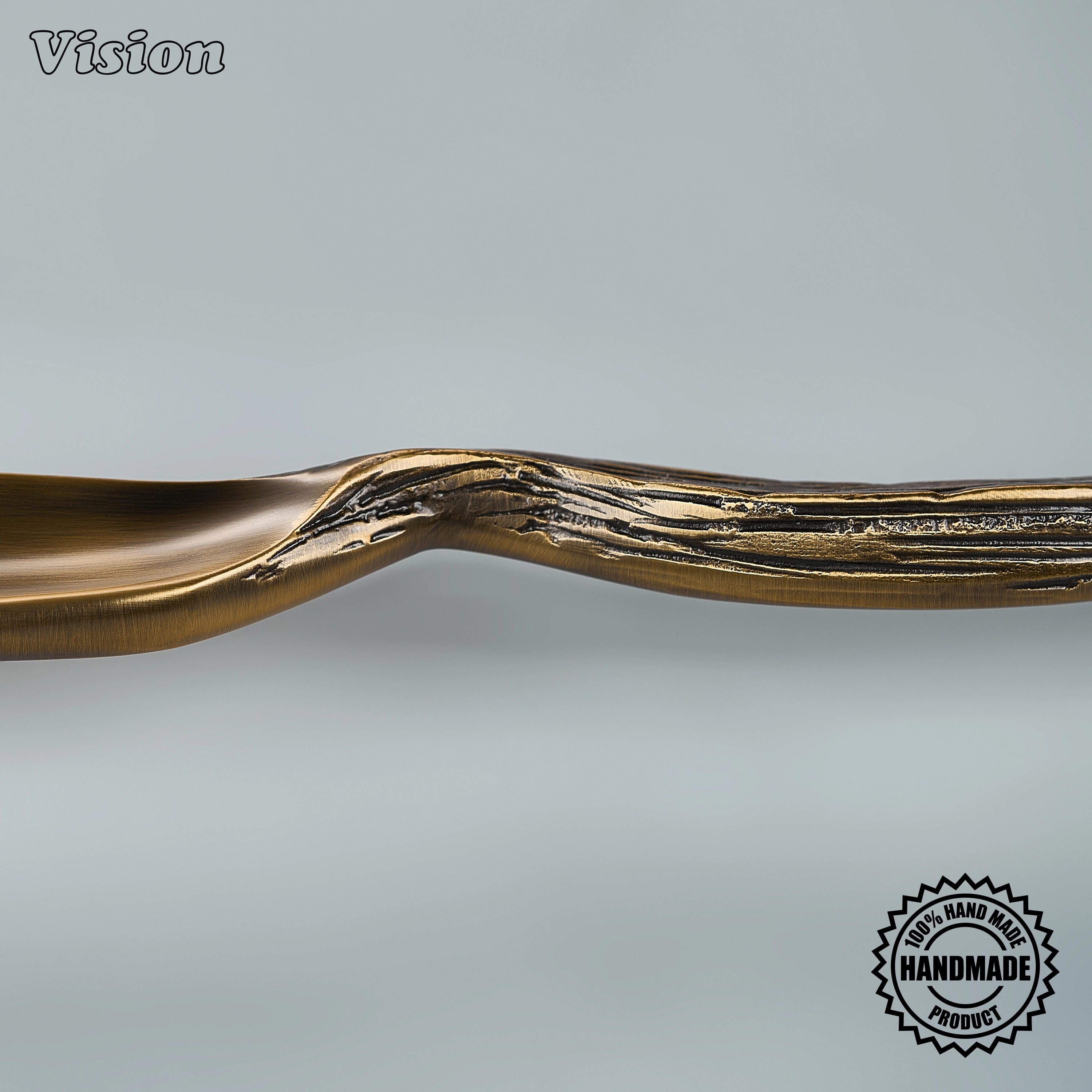 Solid brass antique bronze sculpted door handle with fibrous central bar for utility room panels