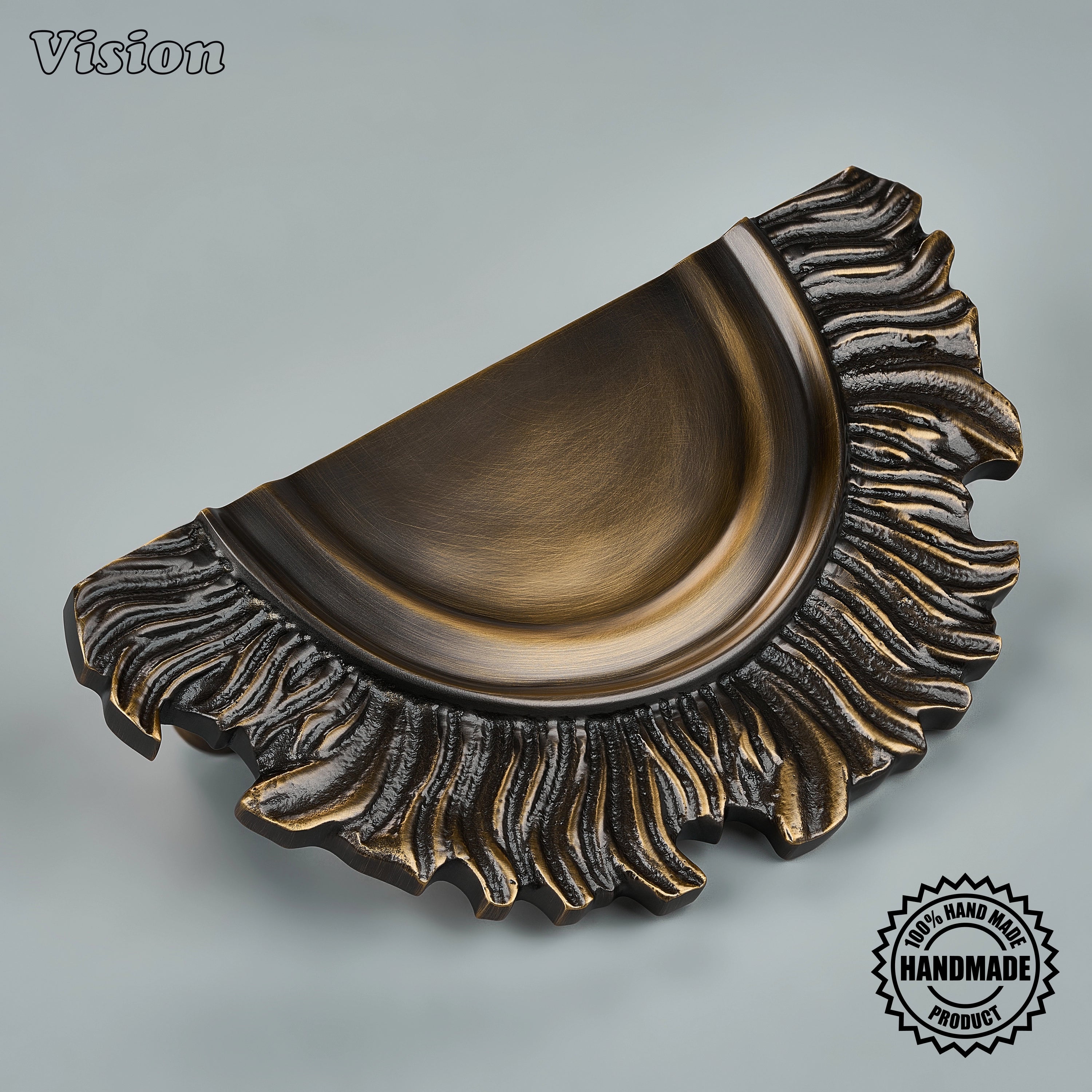 Antique Bronze handcrafted solid brass sunburst door handle with sculpted texture for luxury entrance doors.