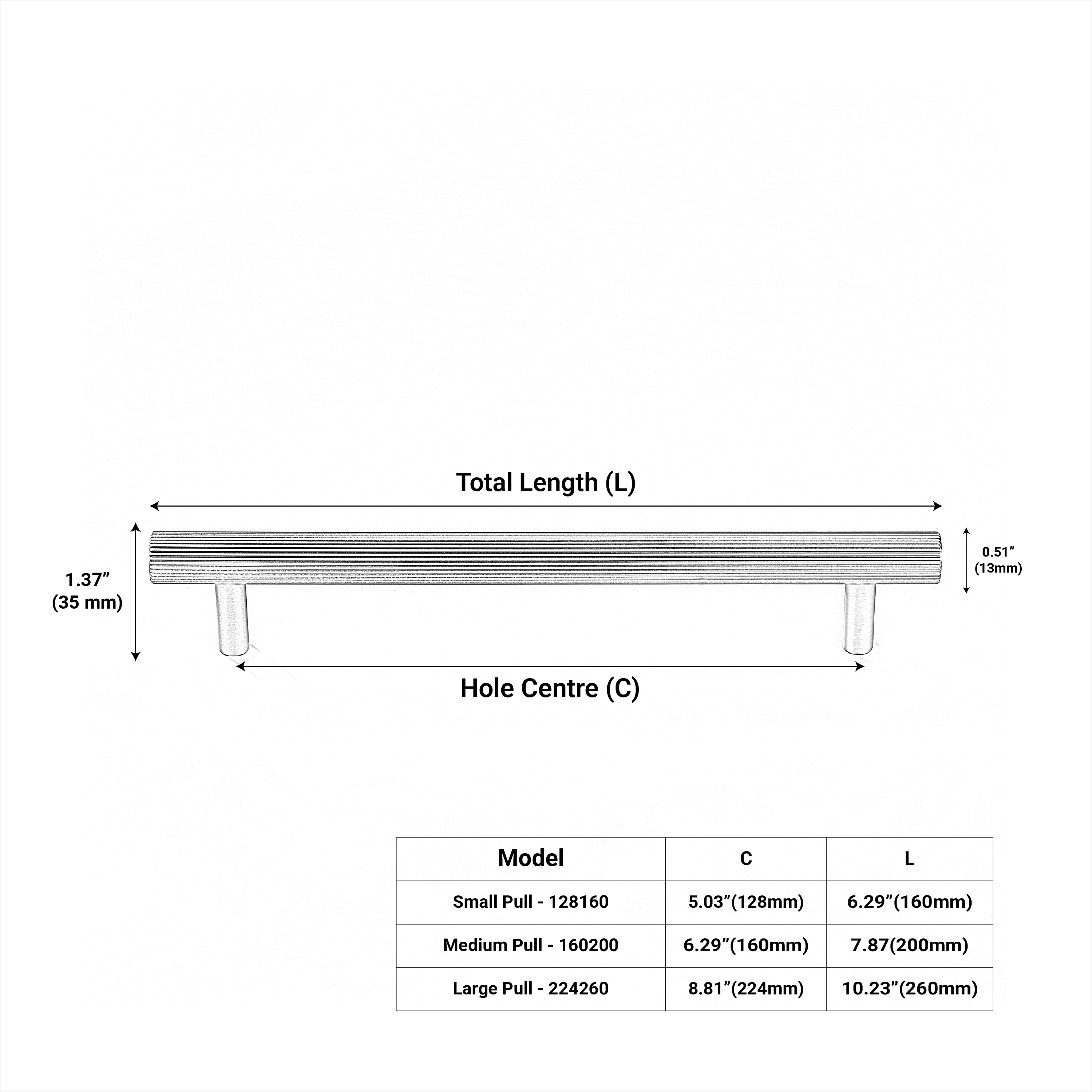Antique bronze linear knurled pull with full-length texture for contemporary cabinets.