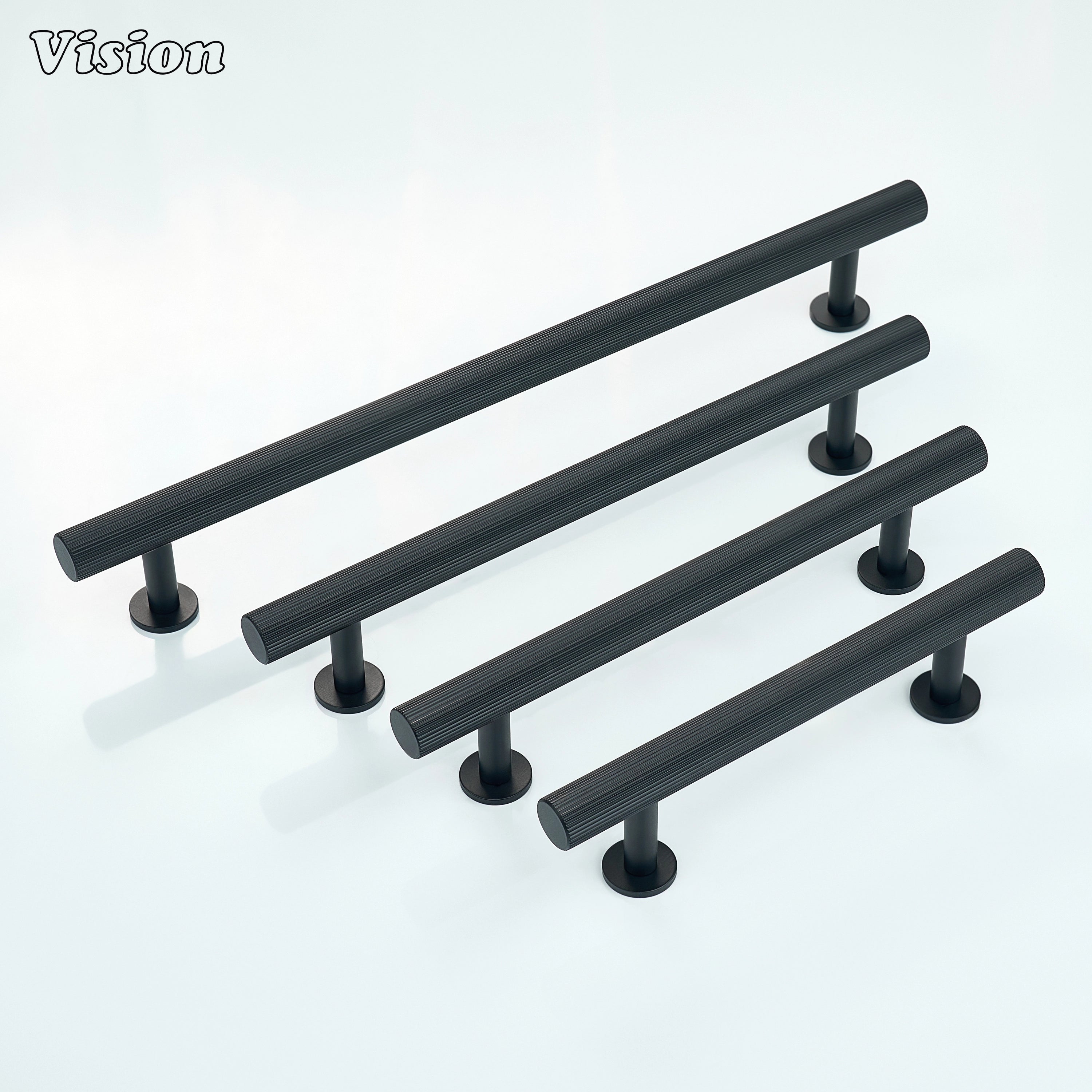 Linear knurled cabinet handle in Black finish for wardrobe doors