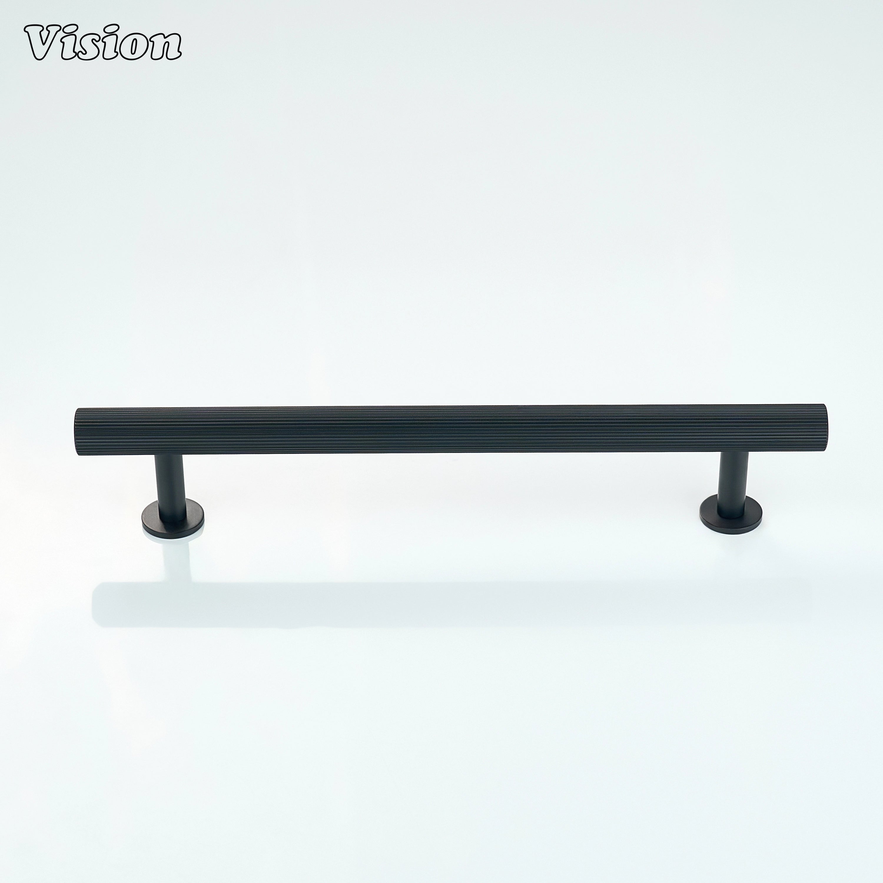Knurled brass cabinet handle in Black with cylindrical bar for furniture