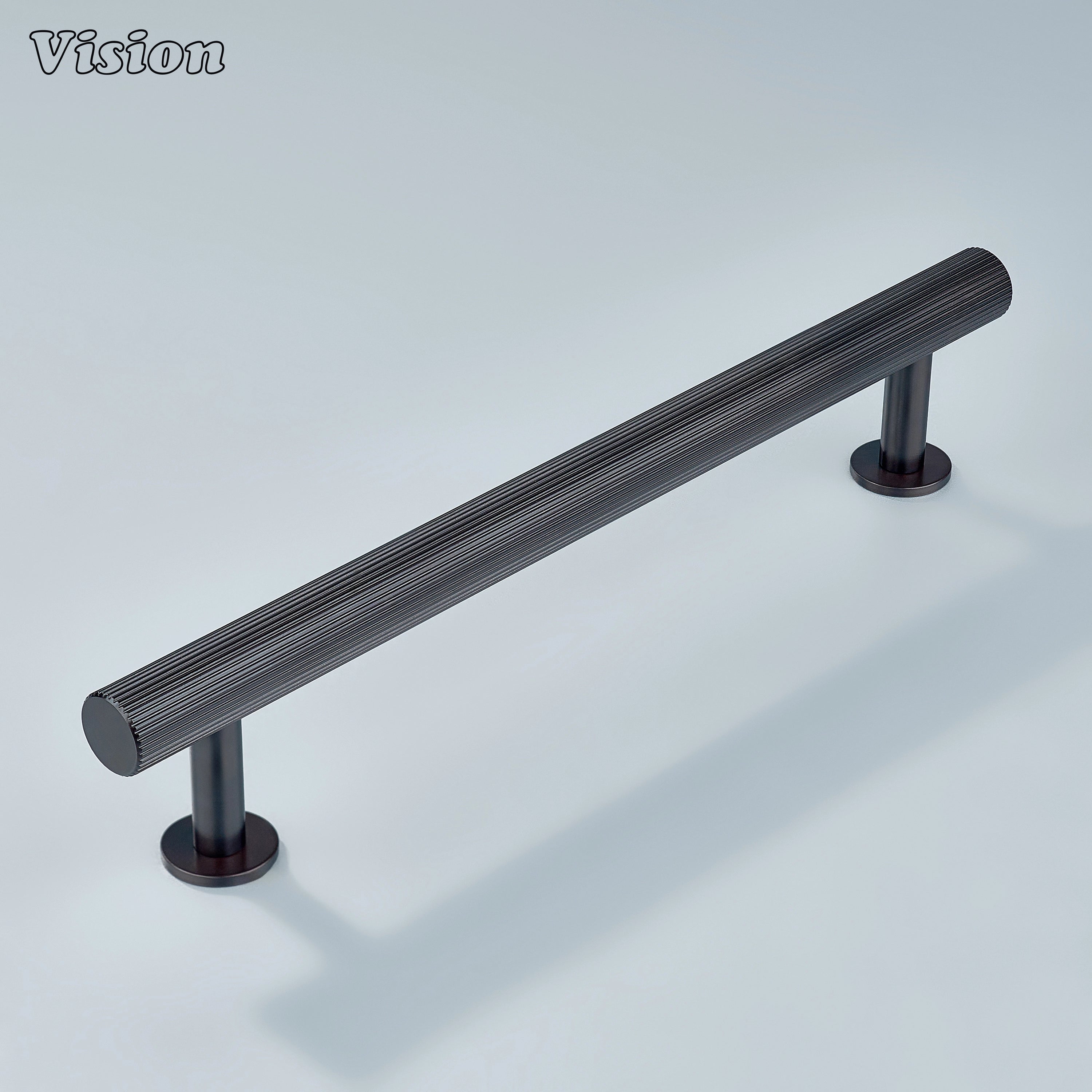 Oil rubbed bronze linear knurled pull for bathroom vanities.