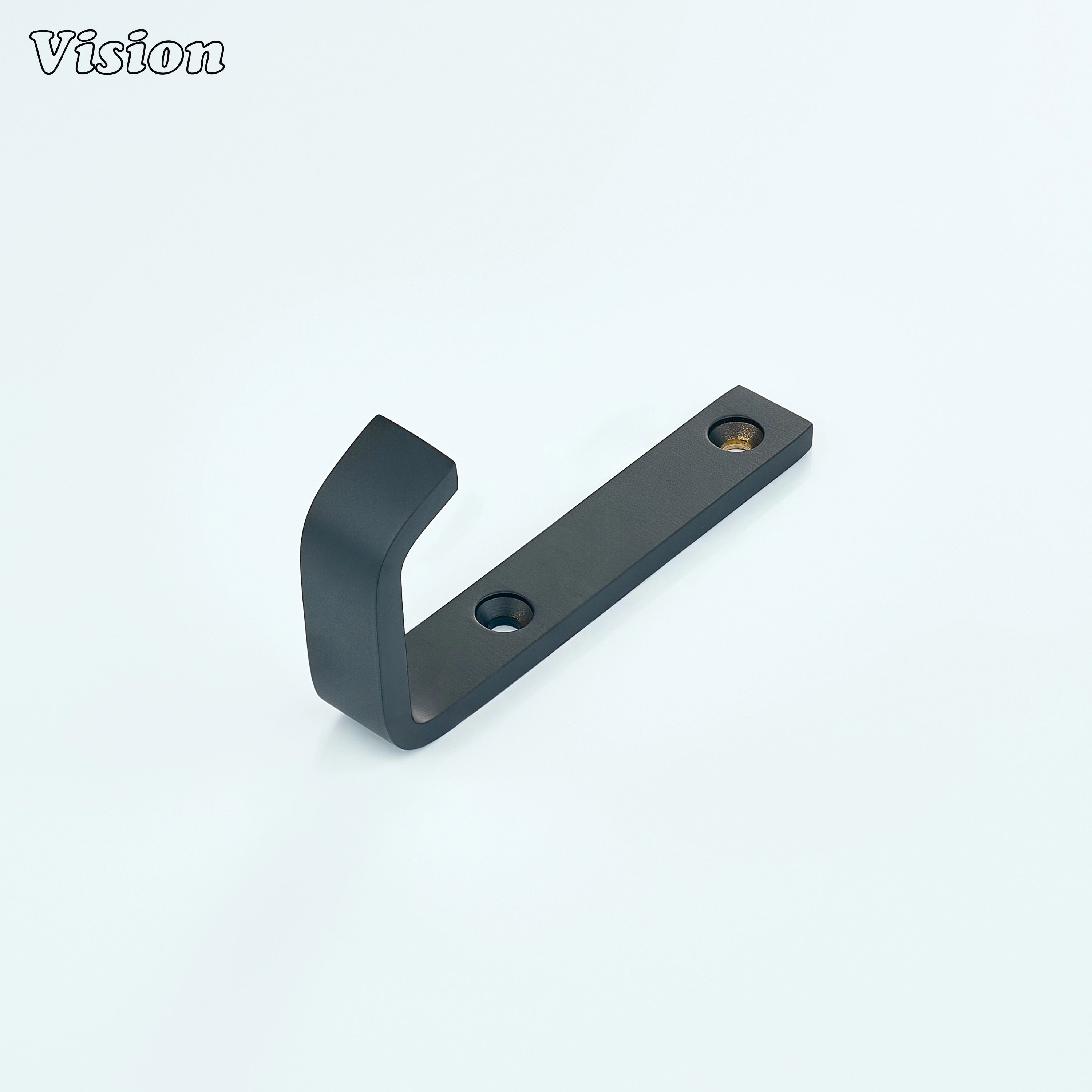 Black brass wall hook with plain flat J profile and curved end for modern bathroom walls