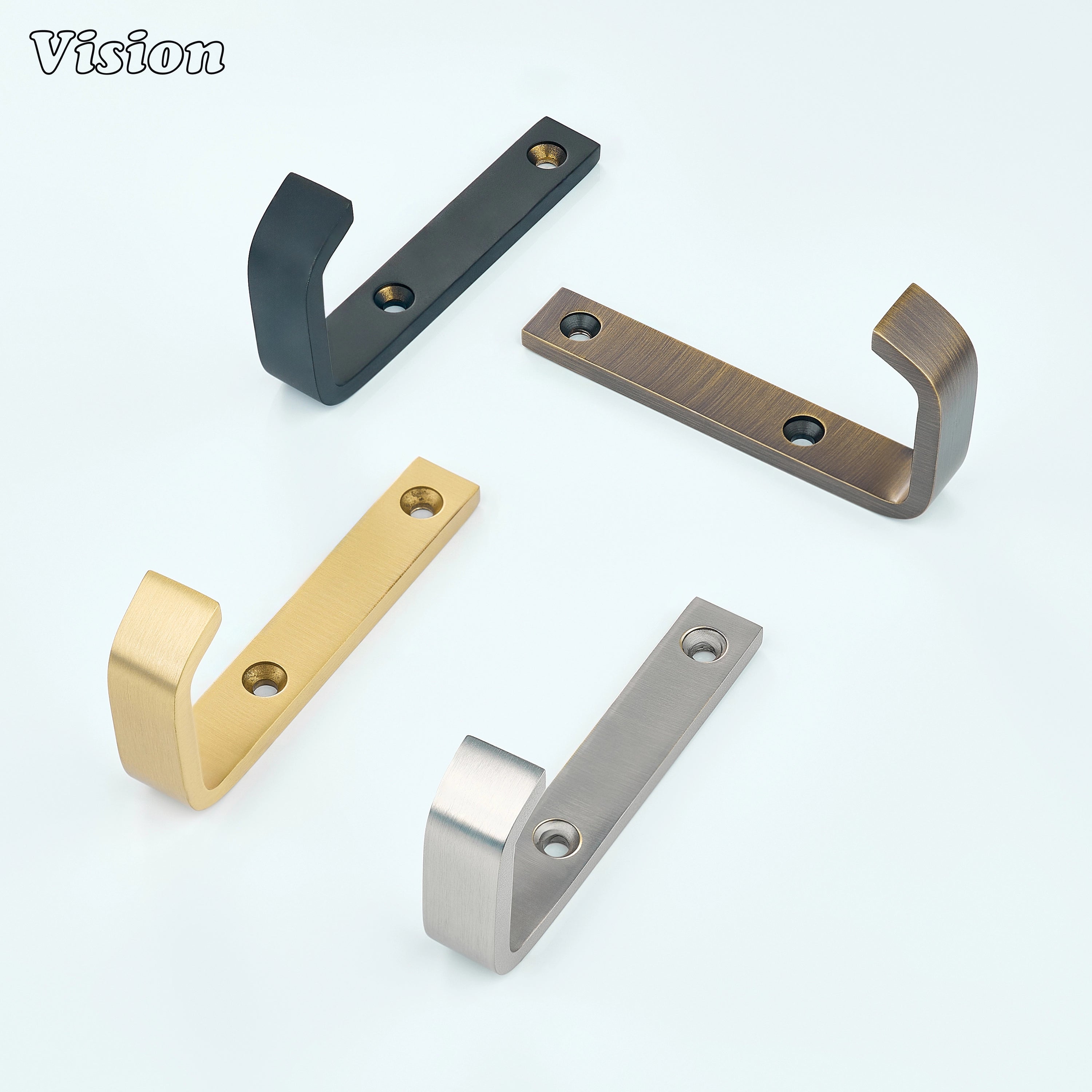 Black solid brass wall hook featuring flat bar design and smooth curve for wardrobes