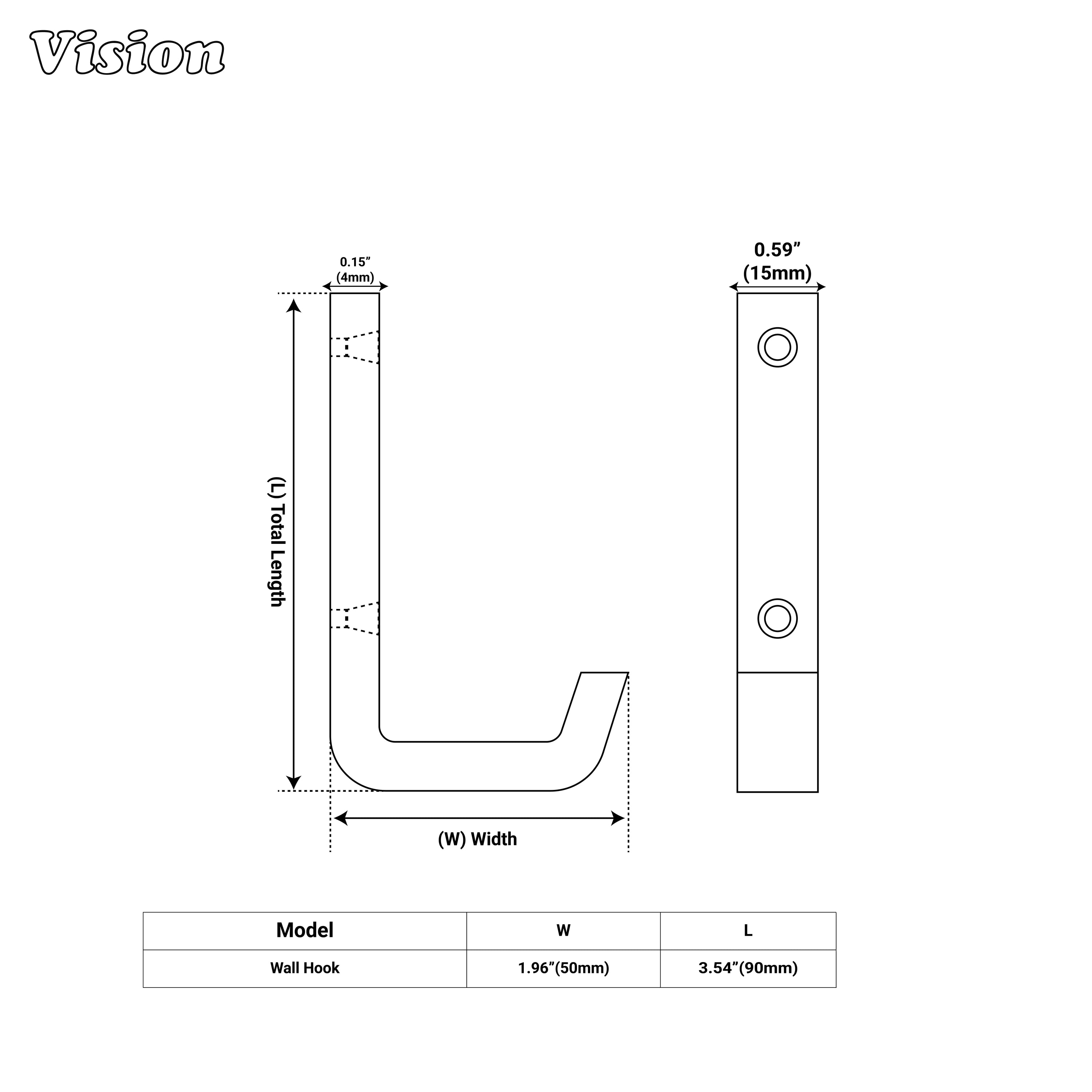 Black solid brass wall hook with flat bar mount for kitchen utility walls