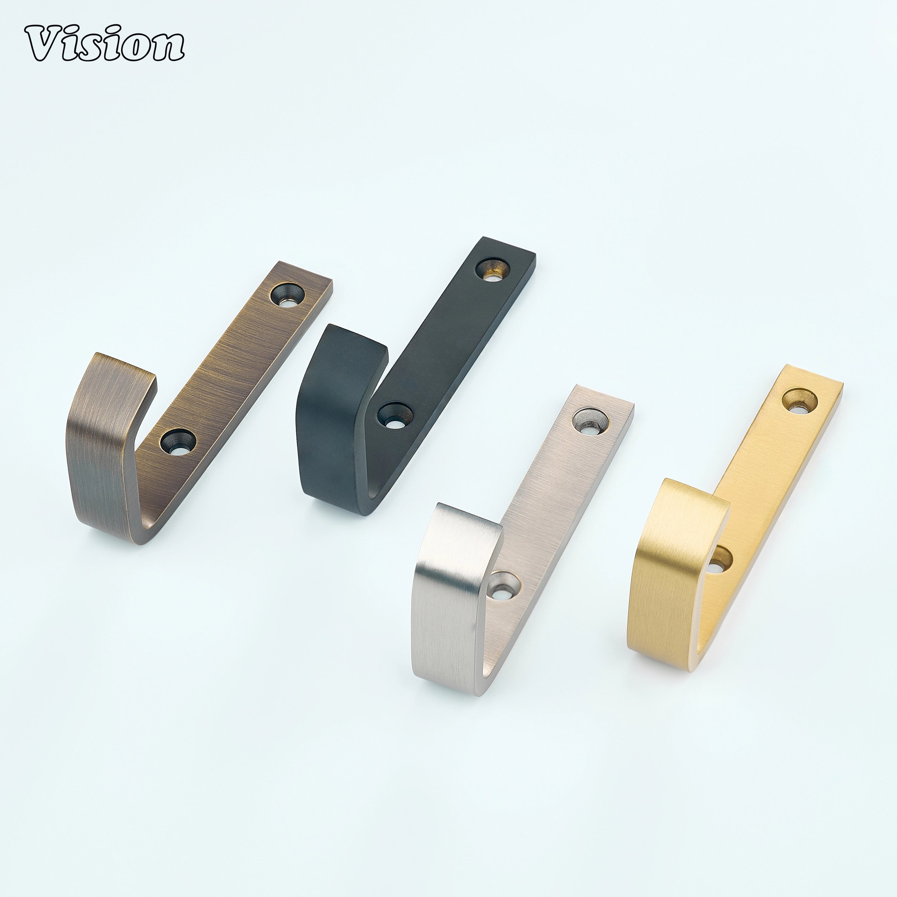 Minimal gold wall hook with plain profile and curved end, ideal for furniture side panels and interiors