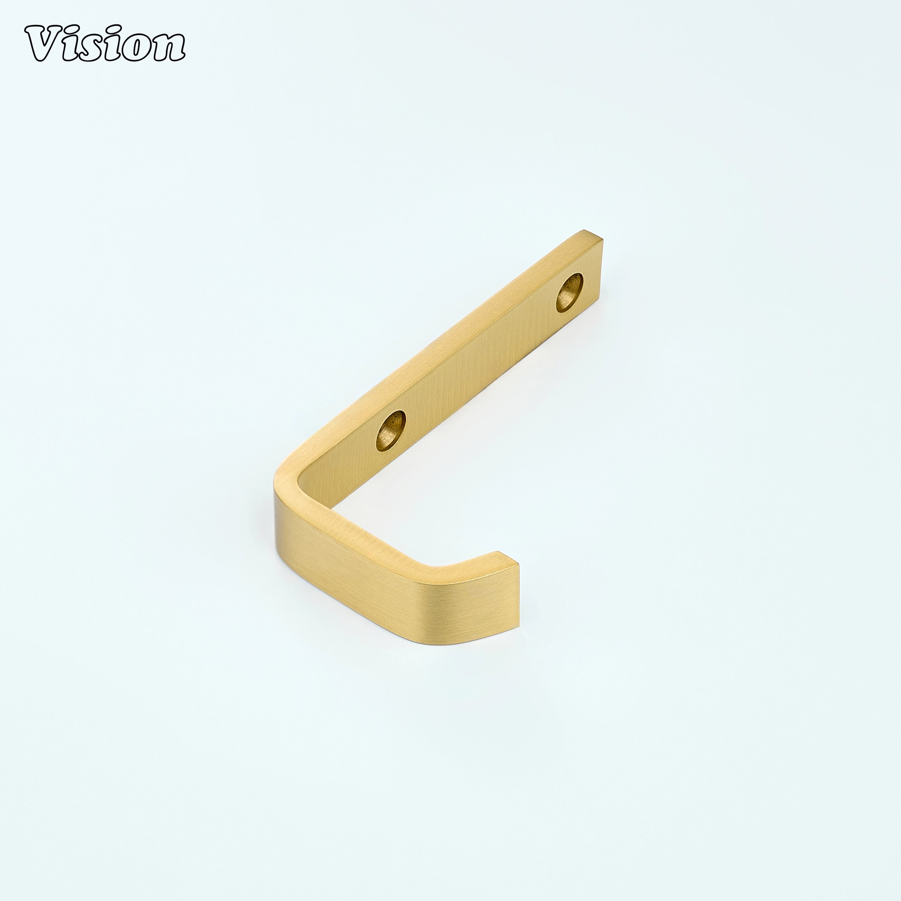 Gold brass wall hook with rectangular mounting plate and flat J form for entryway wall accessories