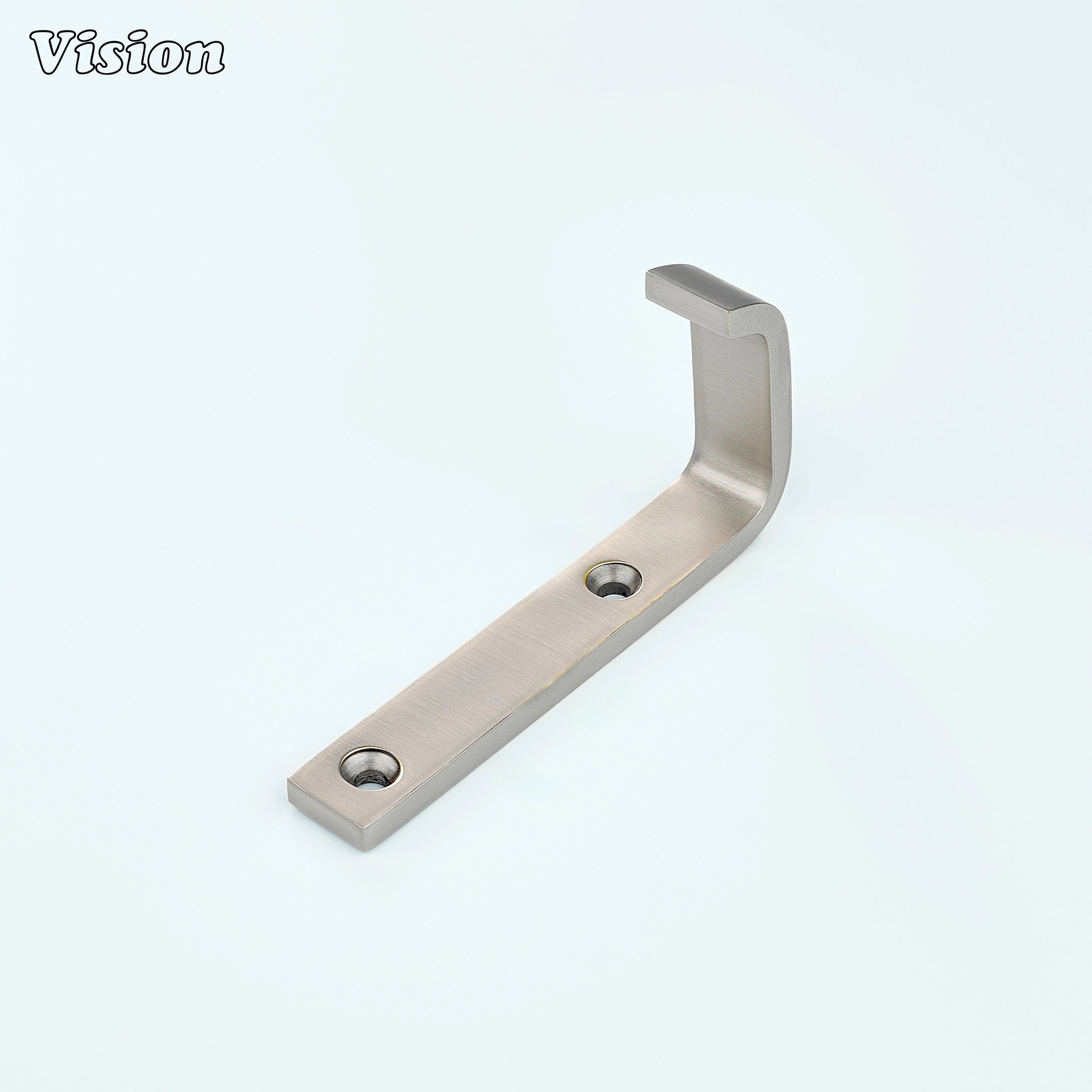 Silver brass wall hook with rectangular mounting plate for entryway wall applications