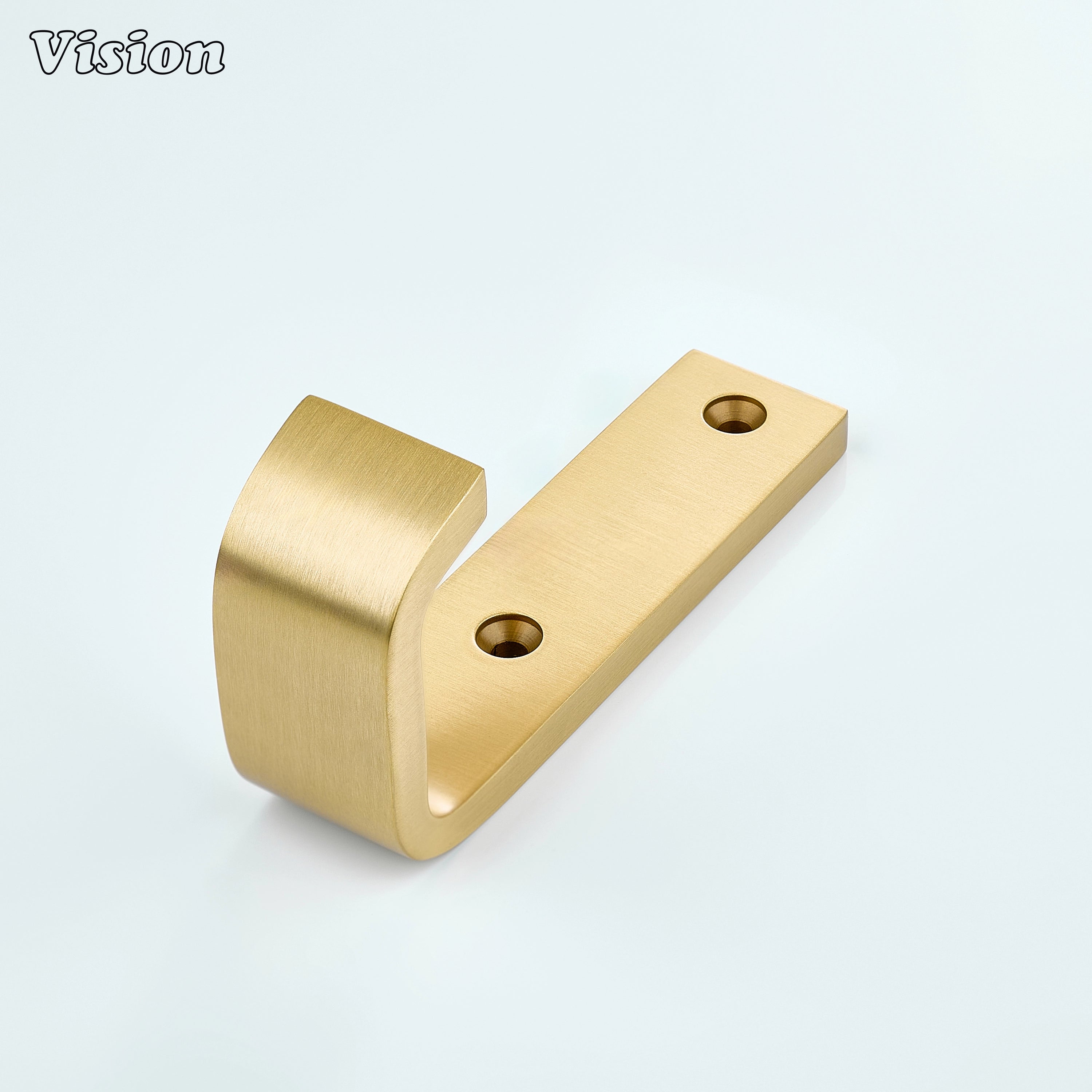 Plain profile Gold brass wide wall hook with flat J bar and curved end for modern bathroom walls