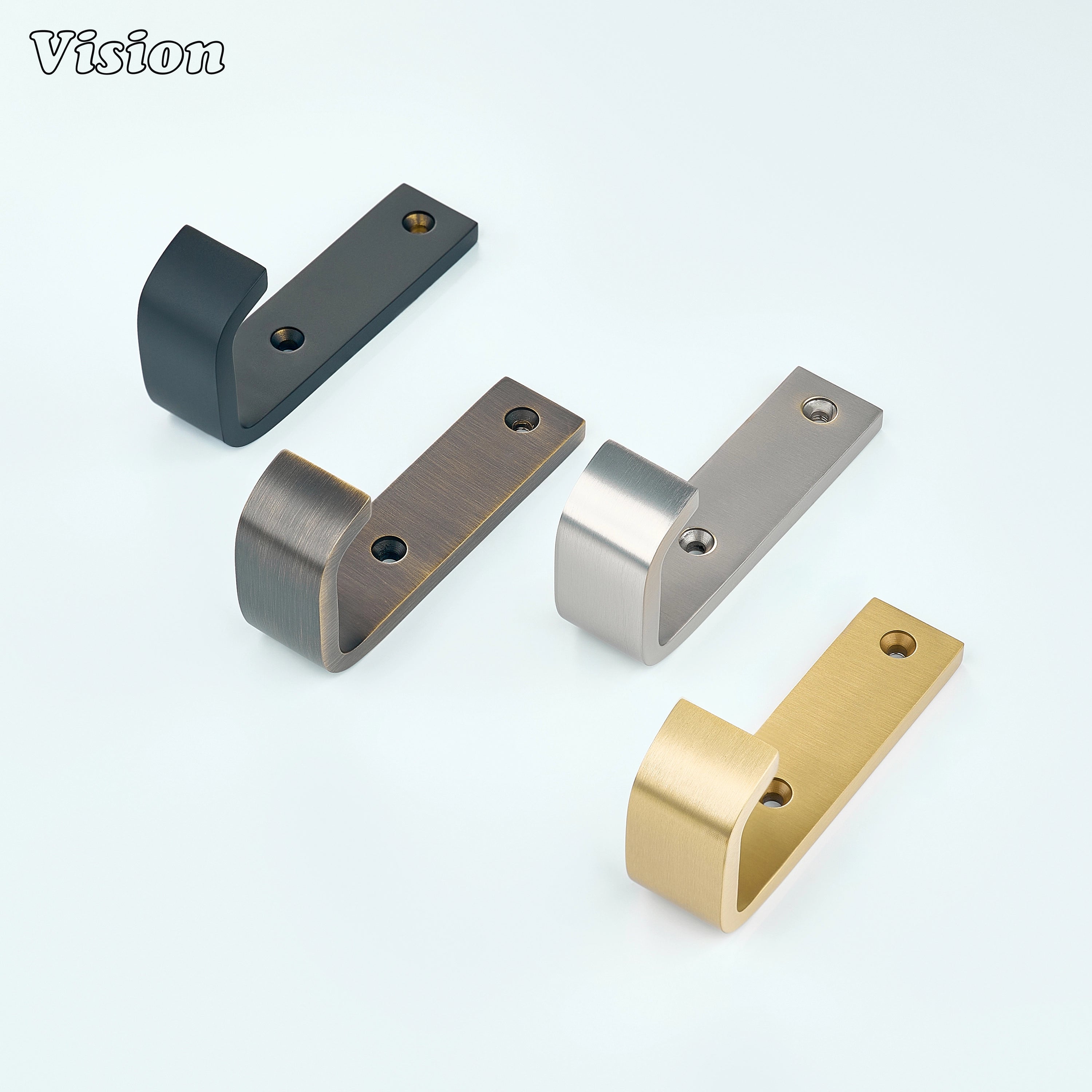 Minimal Gold wide wall hook with plain surface and curved J shape for furniture panels