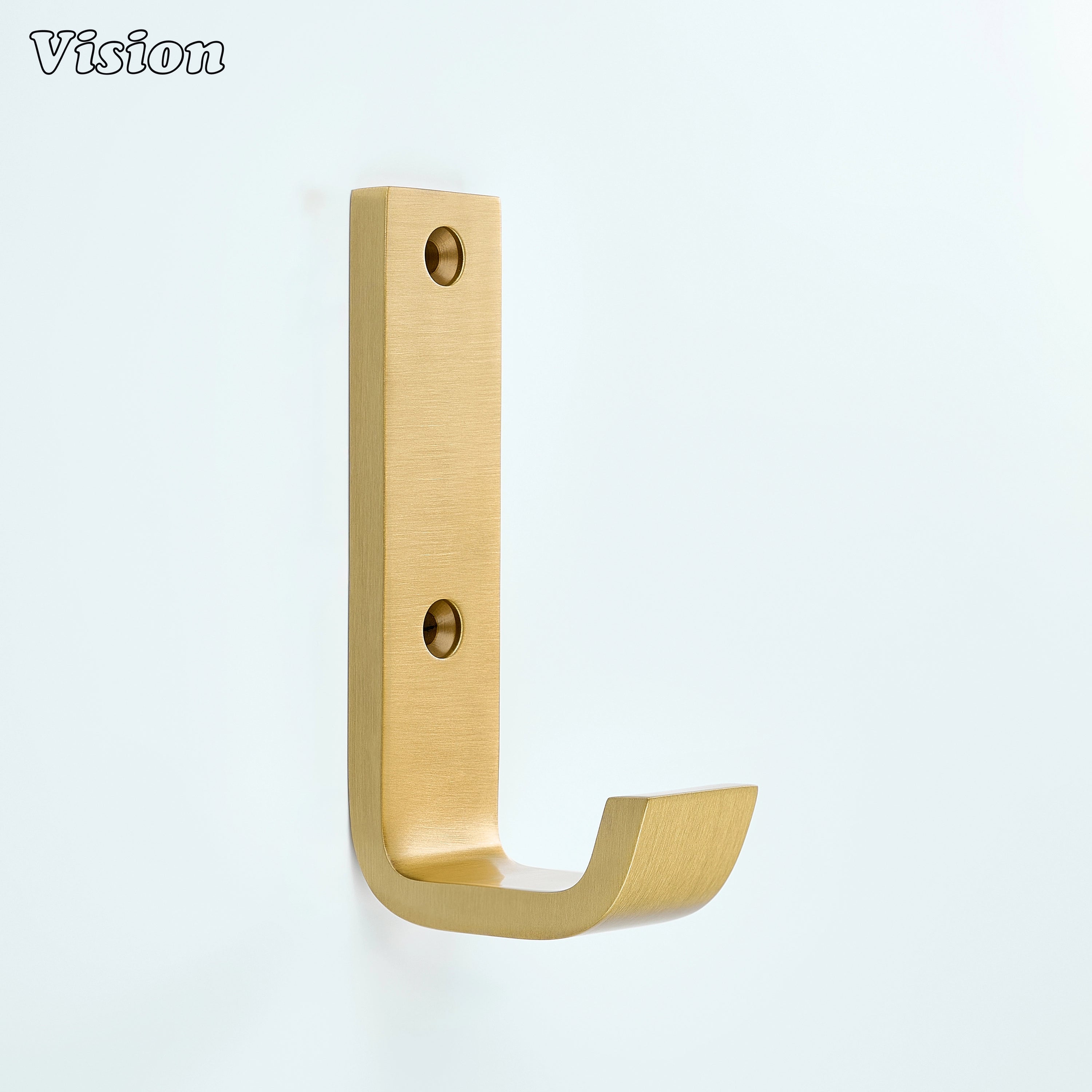 Plain Gold cabinet wide wall hook with smooth curved end for drawer wall mounting