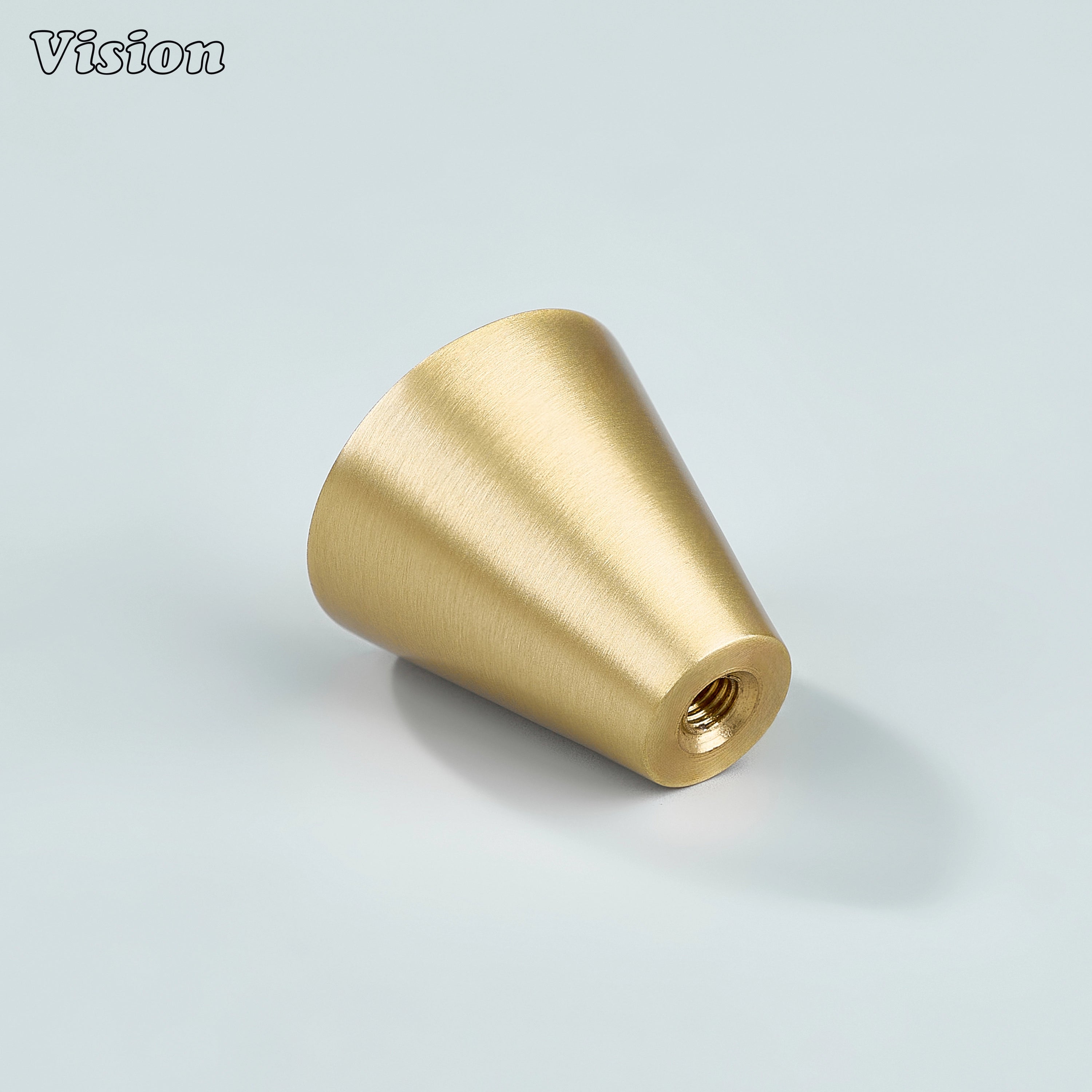 Gold cabinet knob with smooth cone profile for contemporary drawer and cabinet use