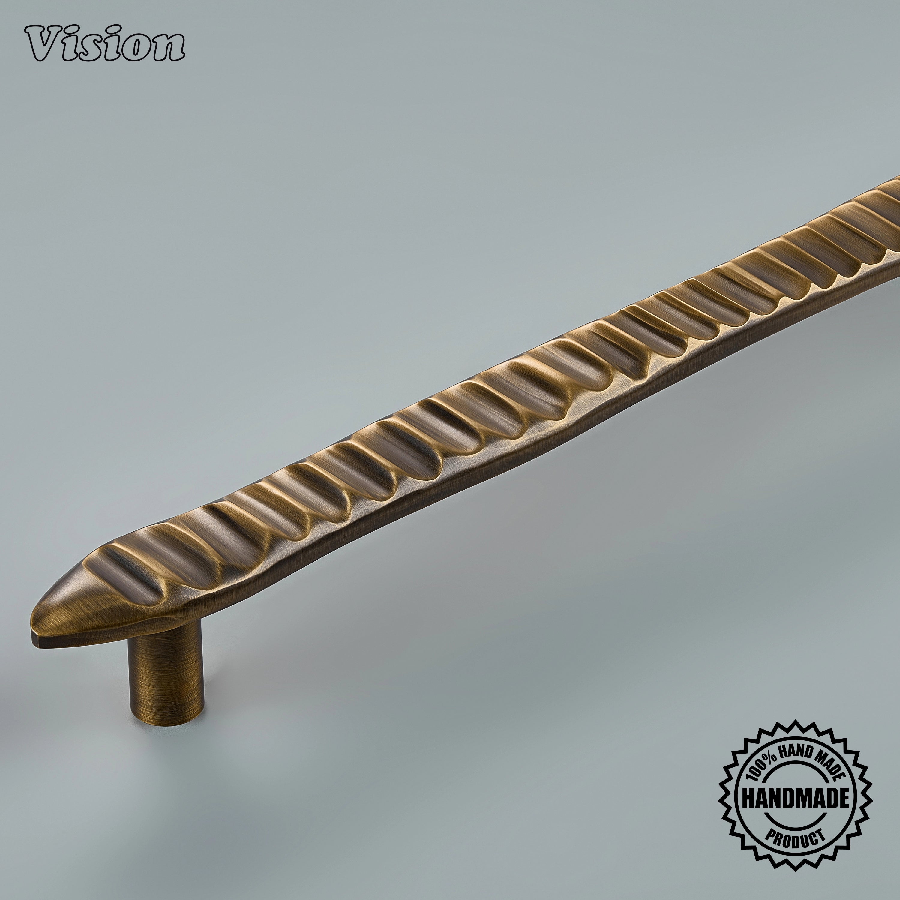 Antique Bronze solid brass appliance handle featuring sculpted bar design for freezer cabinetry.