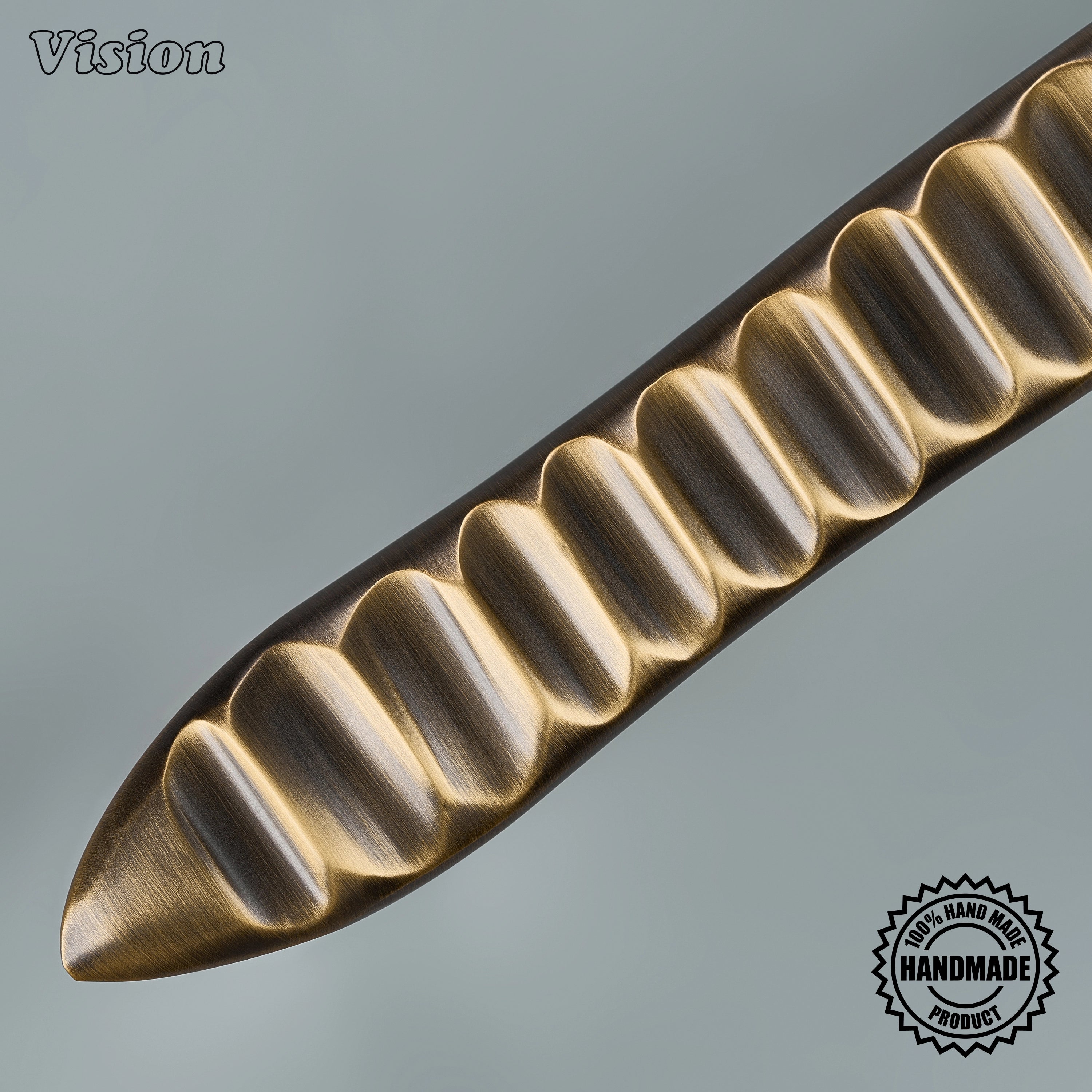 Antique Bronze appliance pull with handcrafted wave detailing for pantry cabinet doors.